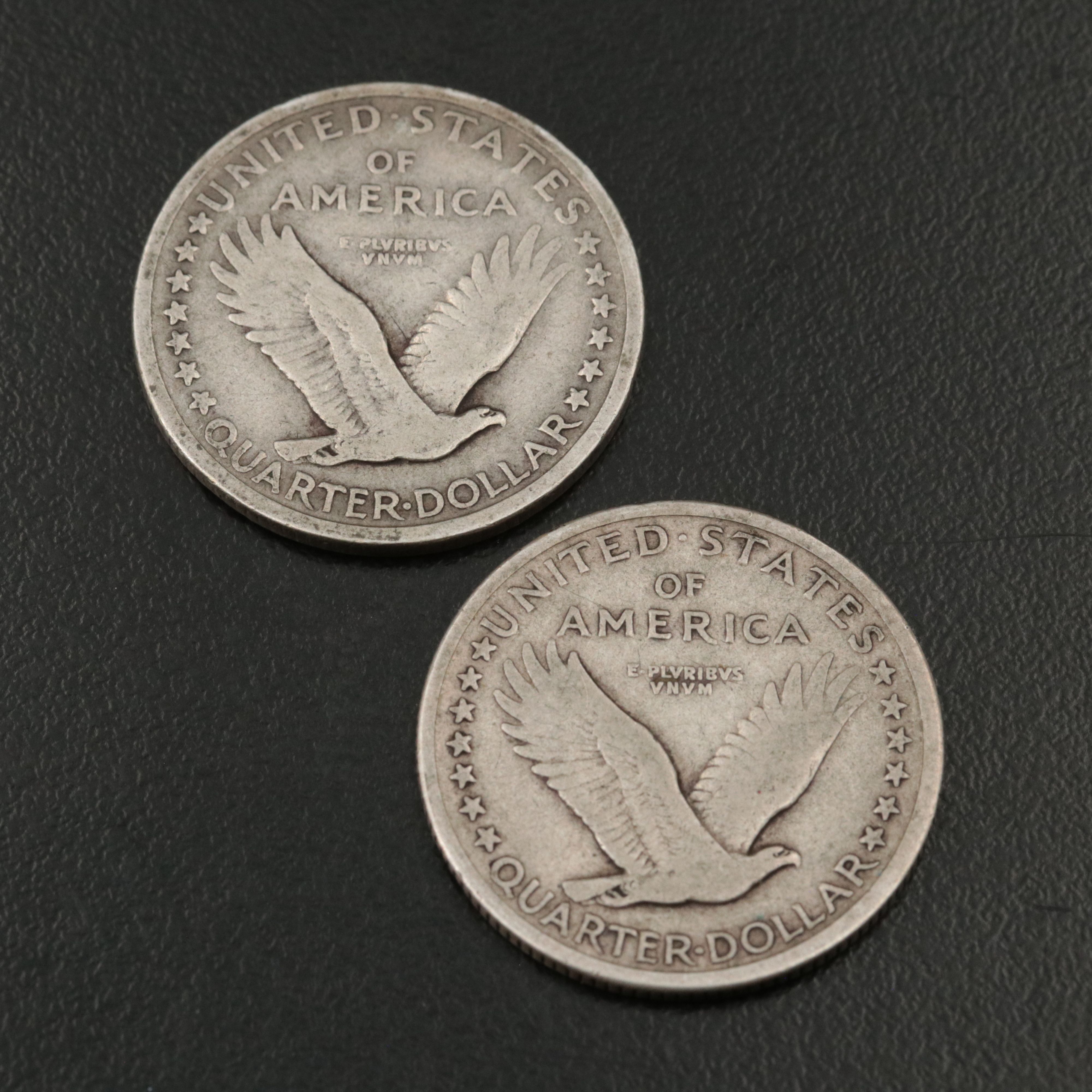 Seven 1917 Type 1 Standing Liberty Quarters