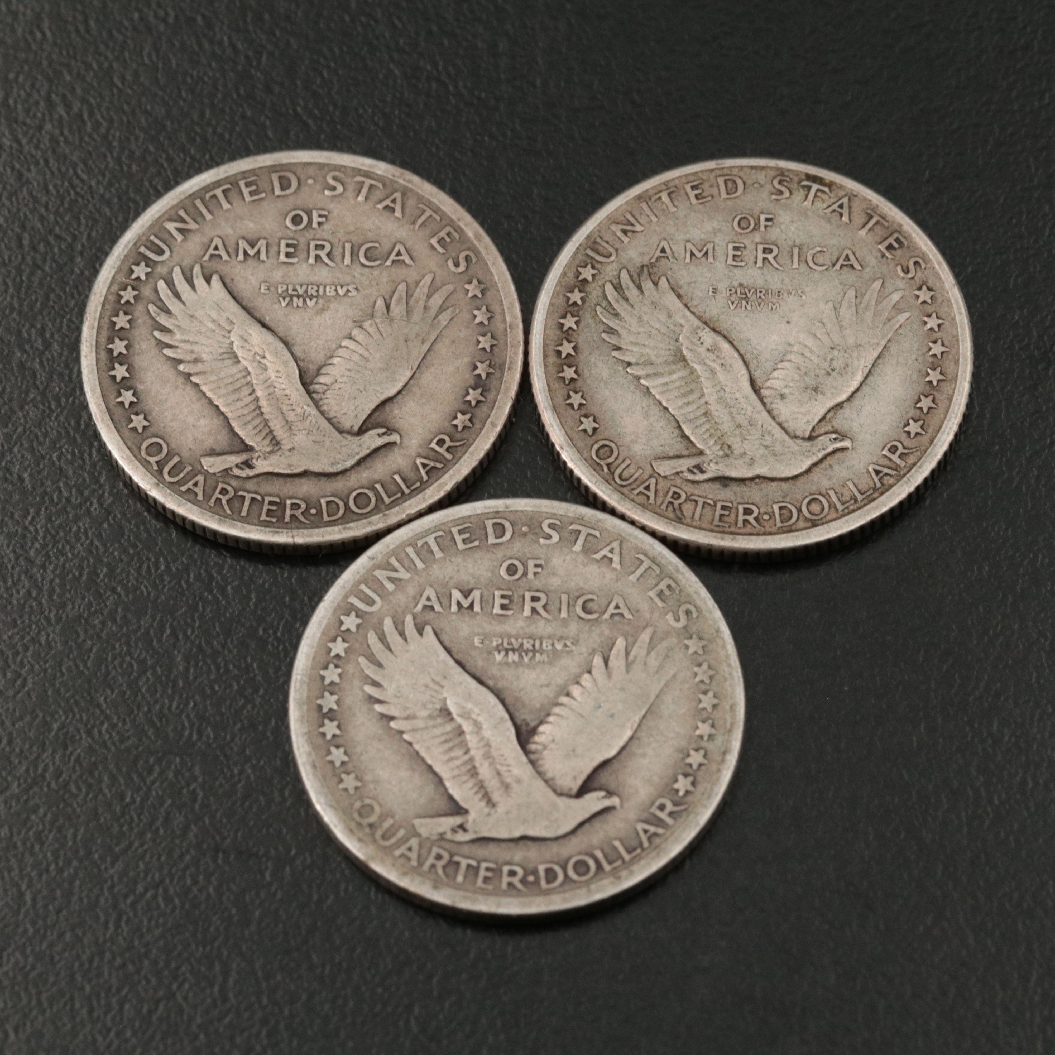 Seven 1917 Type 1 Standing Liberty Quarters