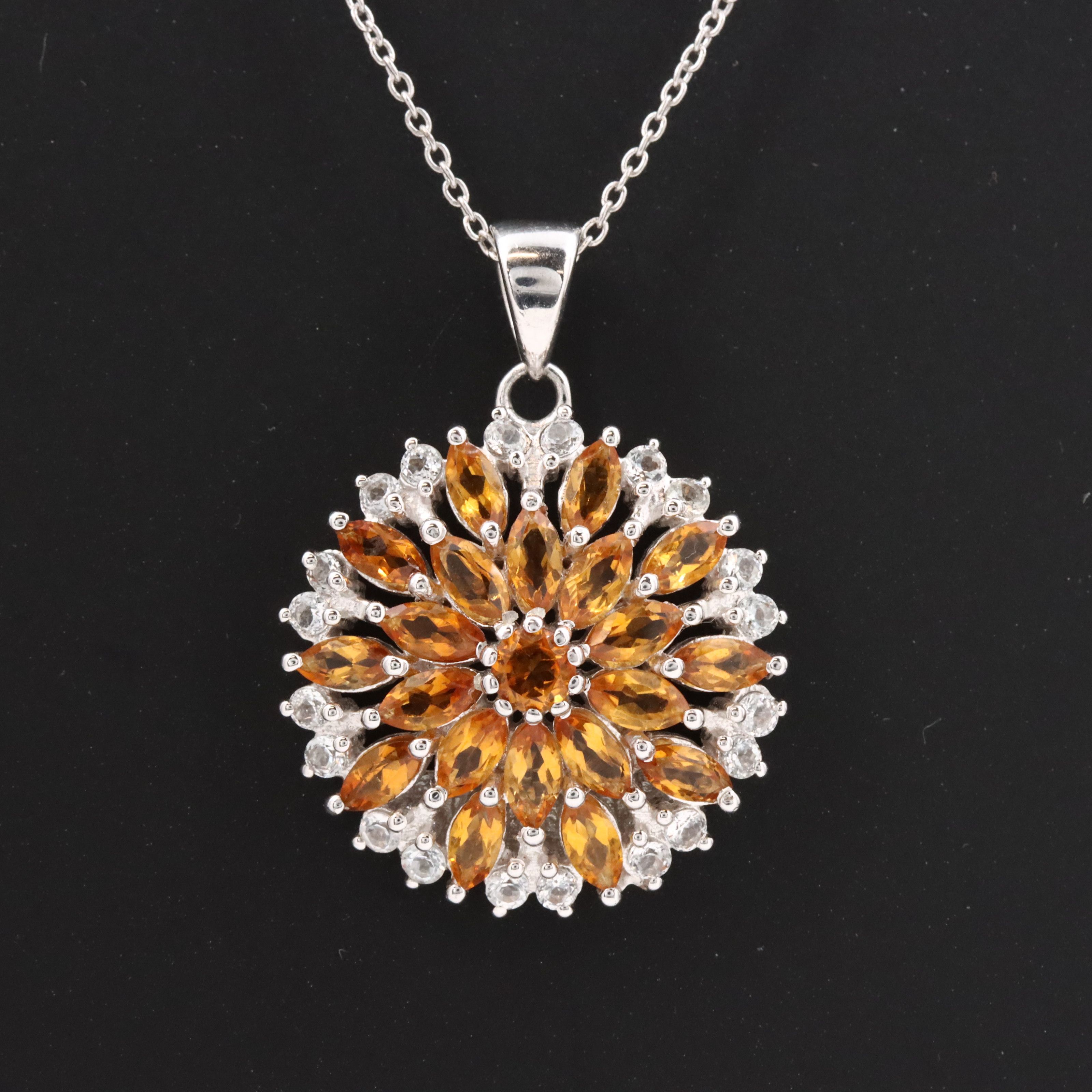 Sterling Citrine and White Topaz Pendant Necklace