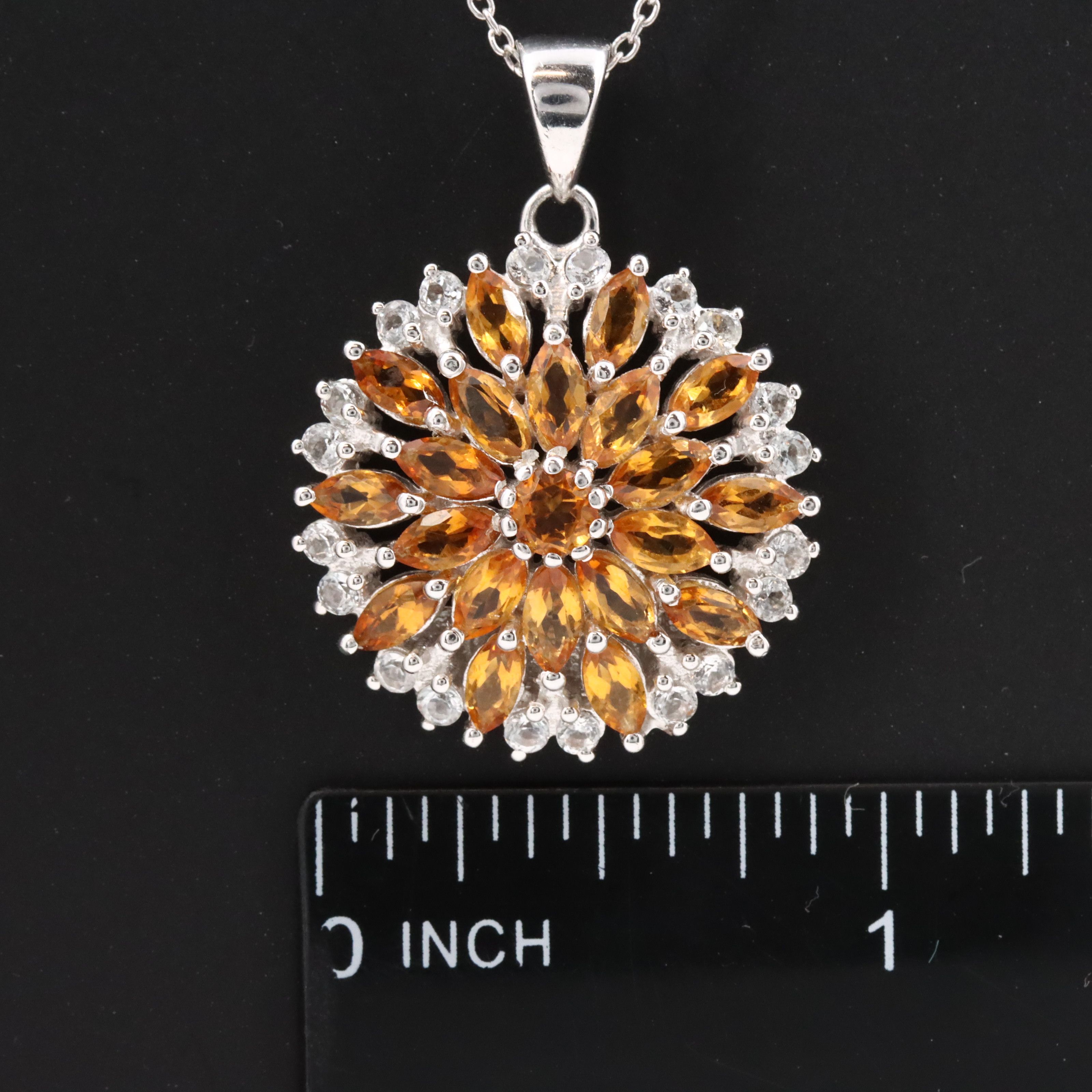 Sterling Citrine and White Topaz Pendant Necklace