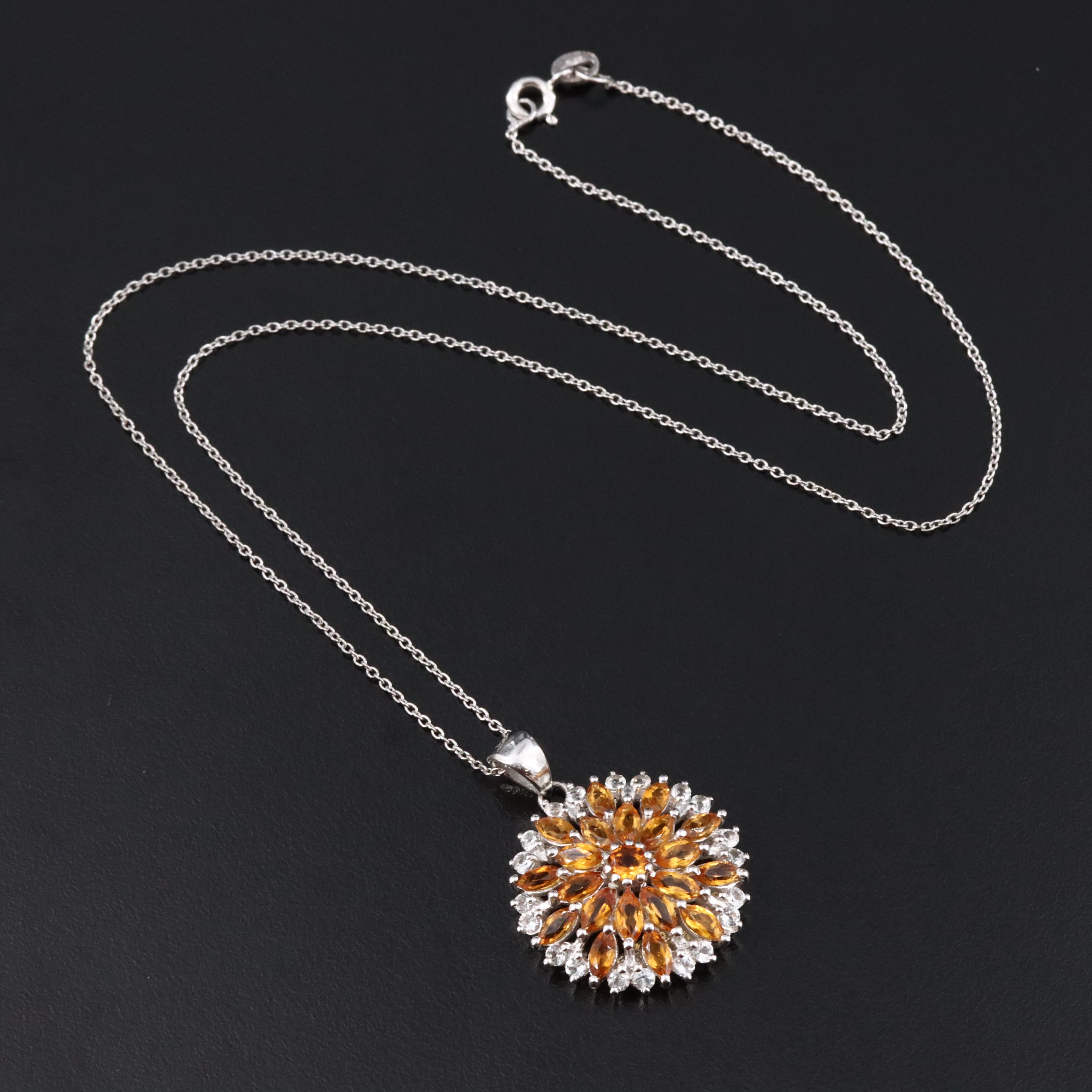 Sterling Citrine and White Topaz Pendant Necklace