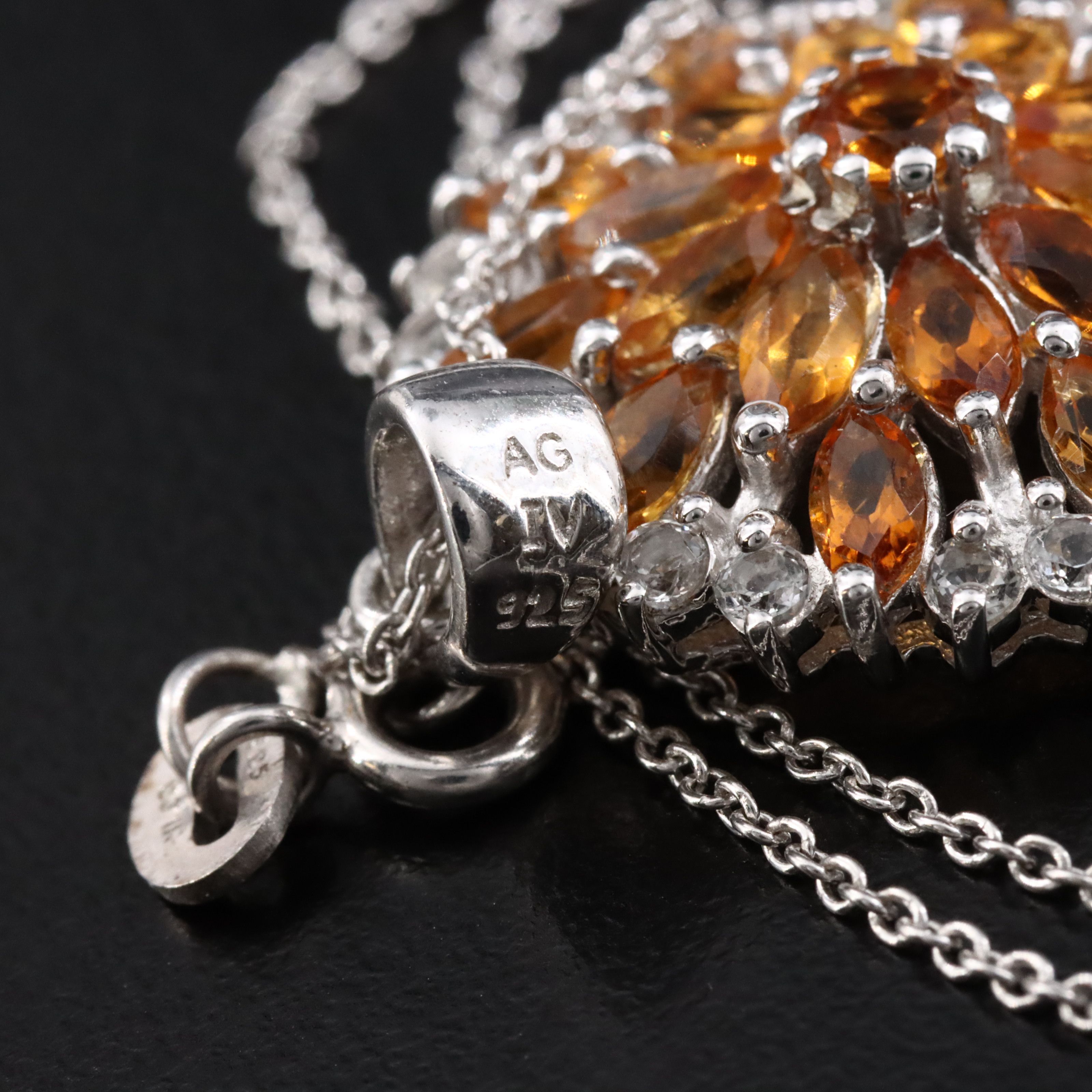 Sterling Citrine and White Topaz Pendant Necklace