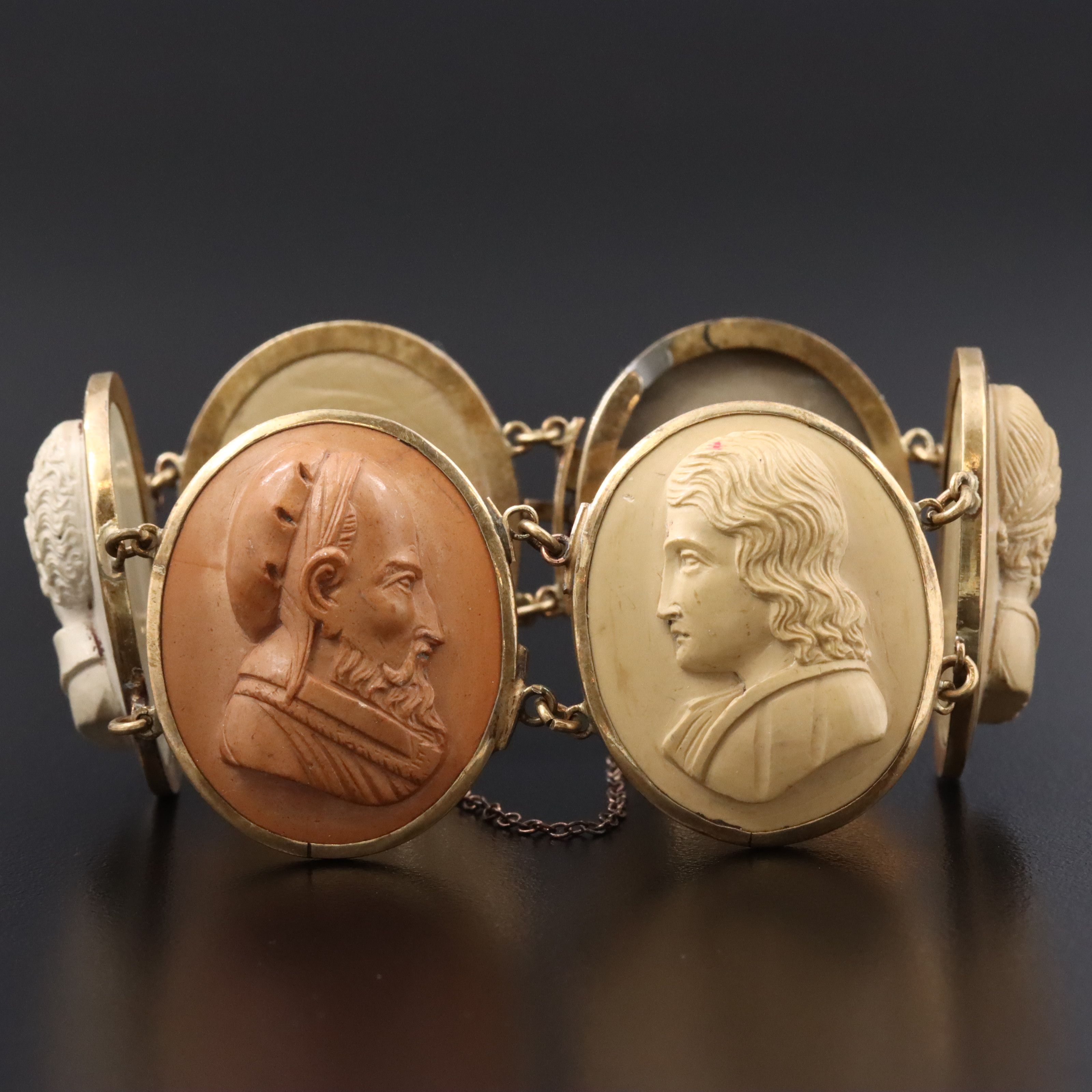 Victorian Grand Tour Lava Poet, Artist and Polymath Cameo Bracelet