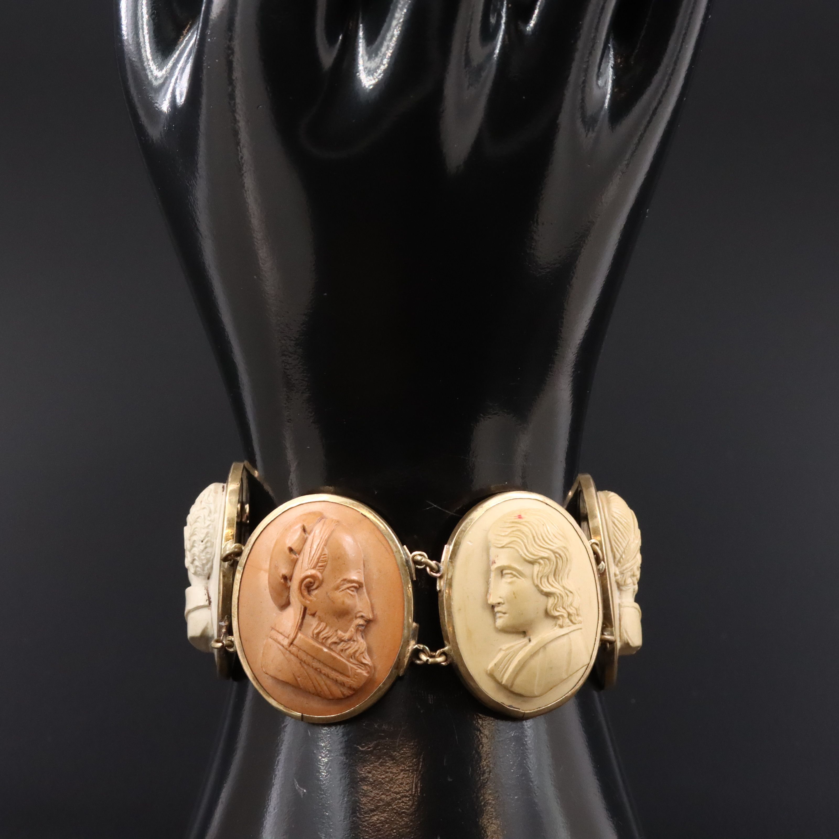 Victorian Grand Tour Lava Poet, Artist and Polymath Cameo Bracelet