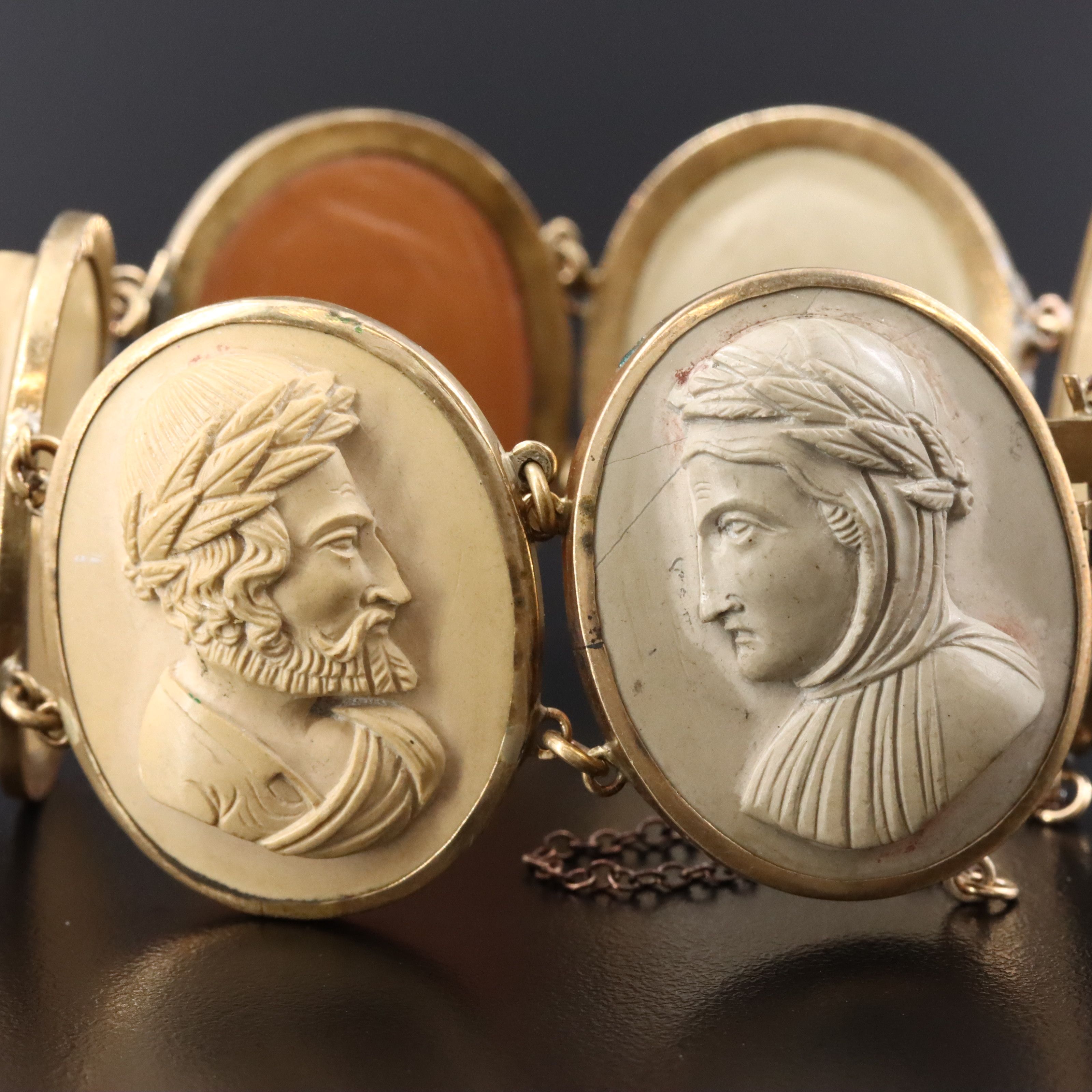 Victorian Grand Tour Lava Poet, Artist and Polymath Cameo Bracelet