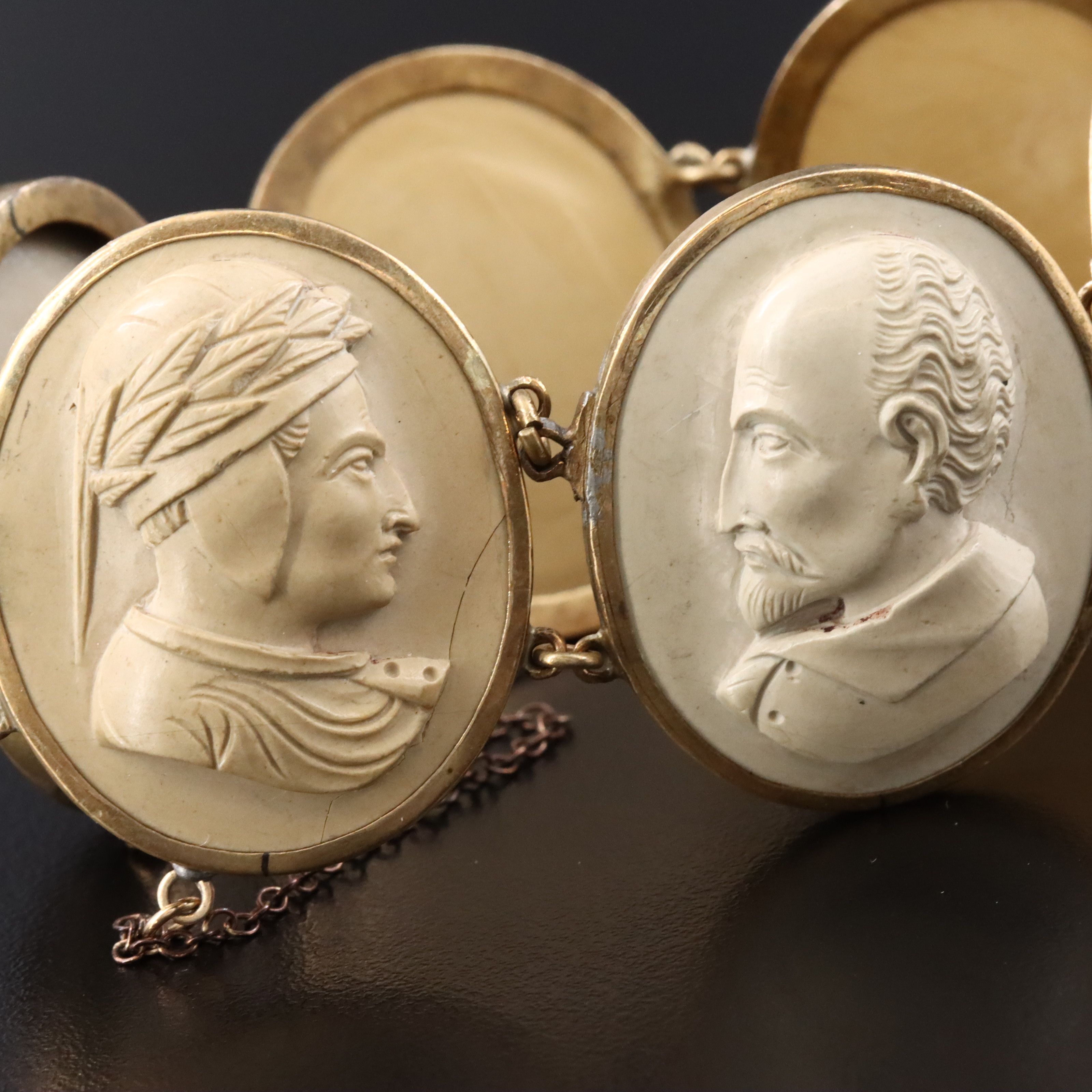 Victorian Grand Tour Lava Poet, Artist and Polymath Cameo Bracelet