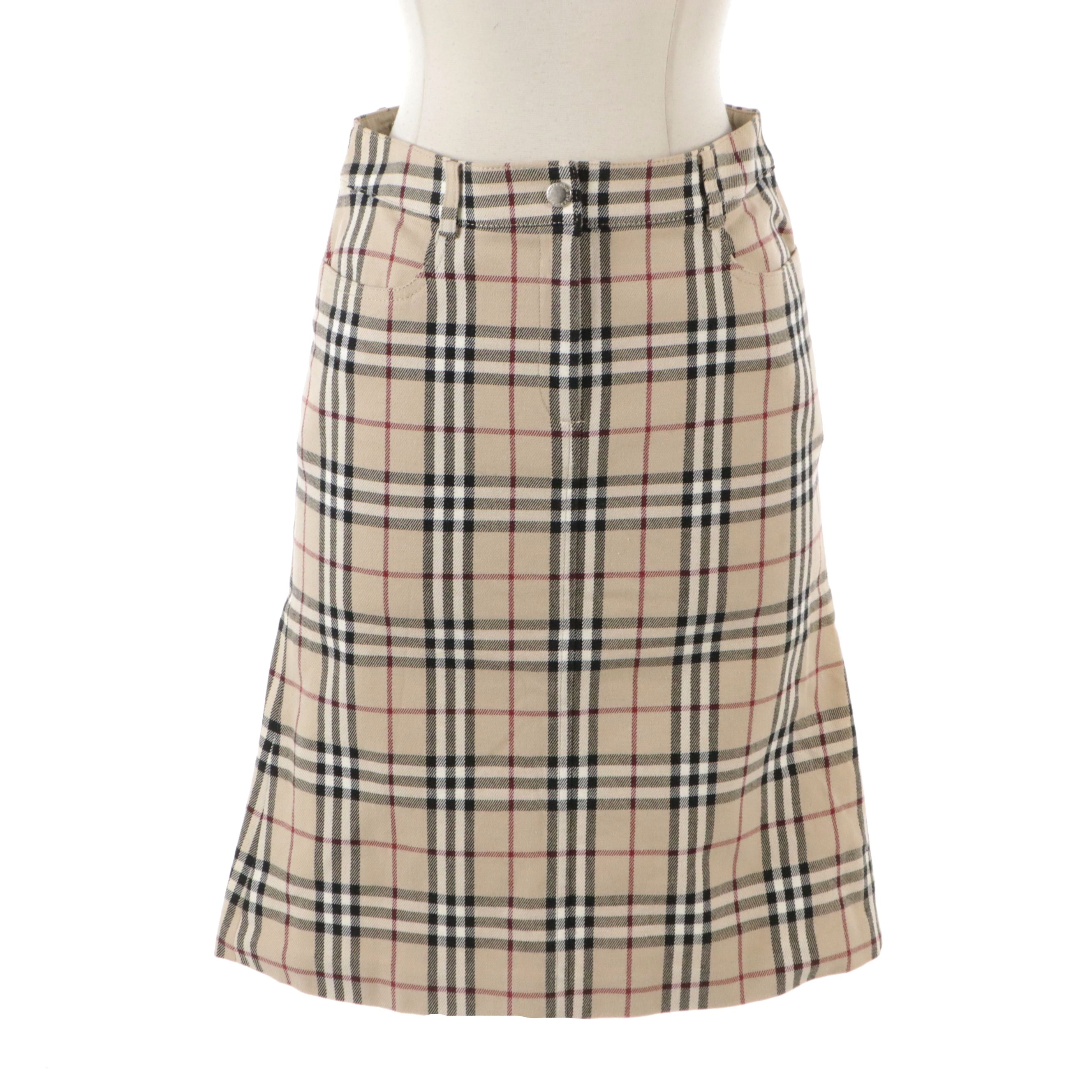 Burberry London Blue Label Straight Skirt in Check Cotton Blend