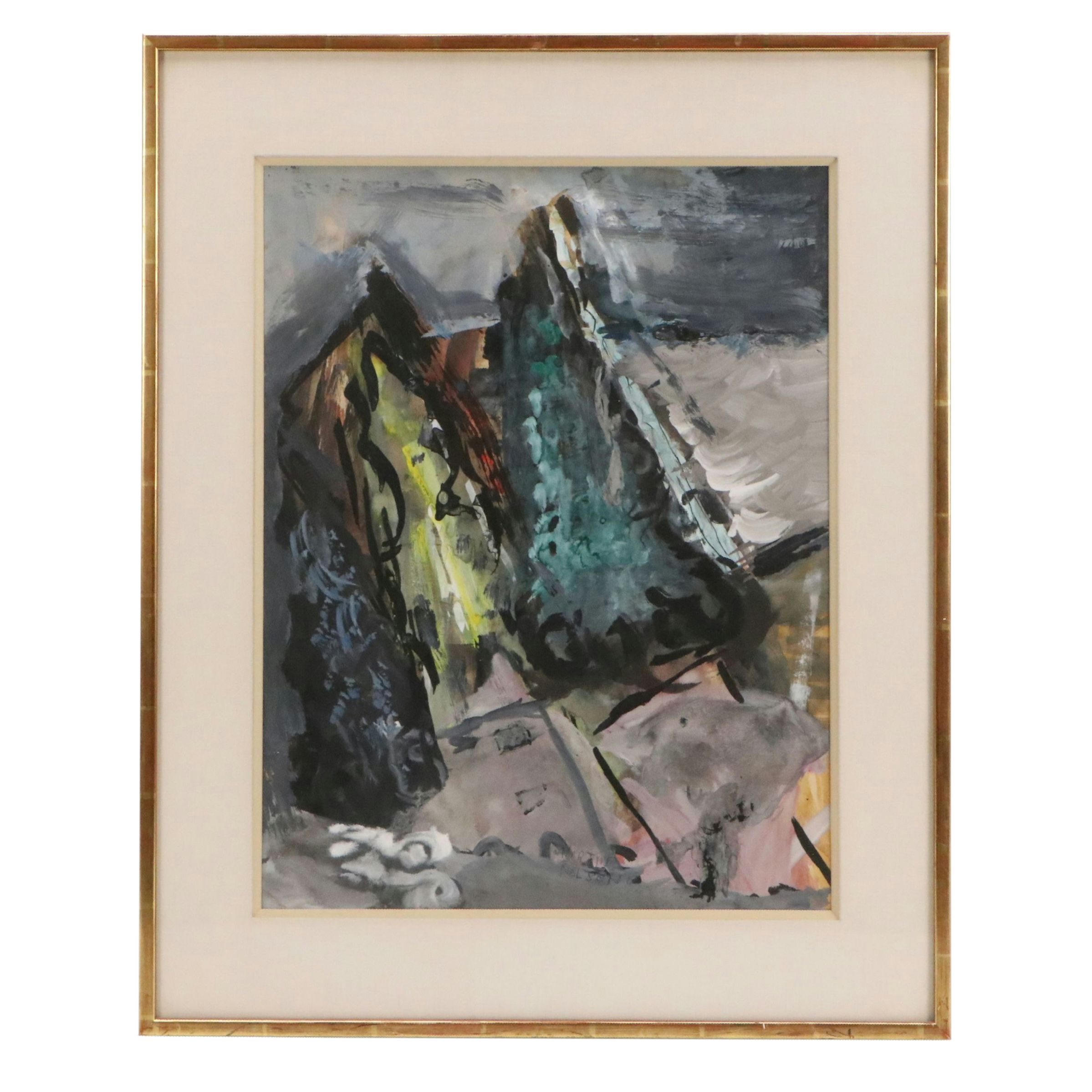 Martin Nelson Mountainous Landscape Watercolor Painting "The Storm," 1962