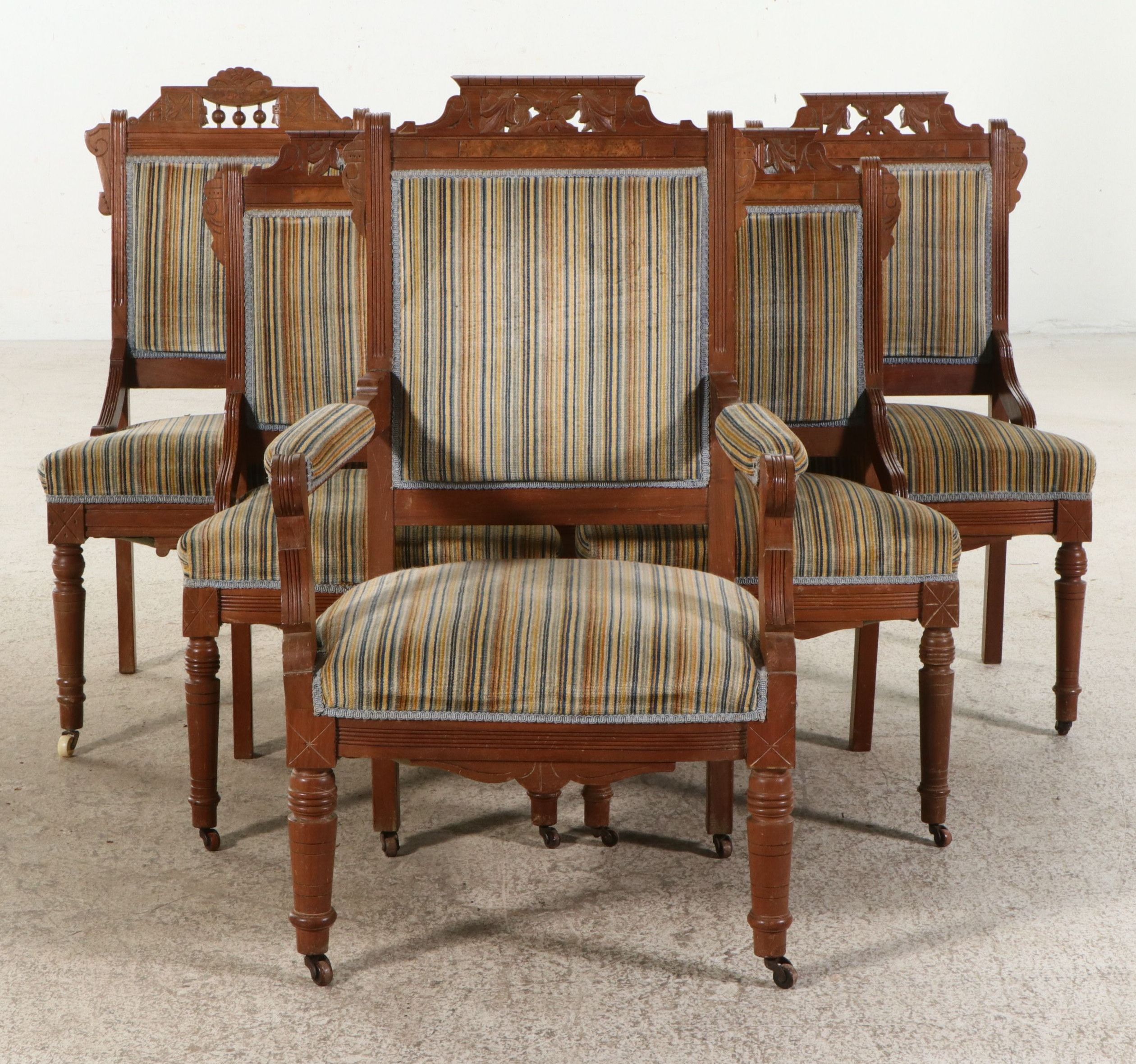 Set of Six Eastlake Carved Walnut Dining Chairs