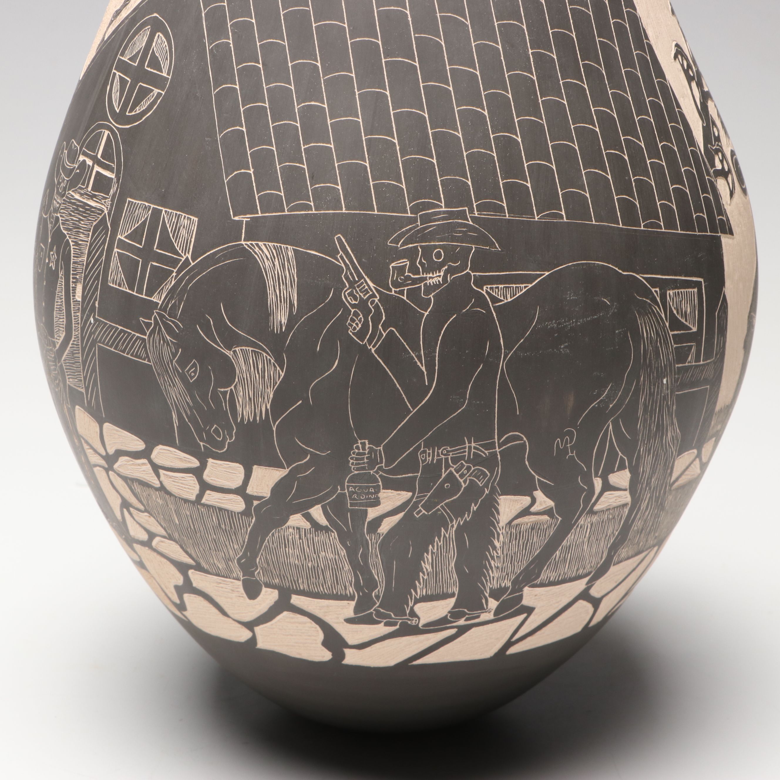 Monica Alfredo Rodriguez Mata Ortiz Sgraffito Day of the Dead Vase