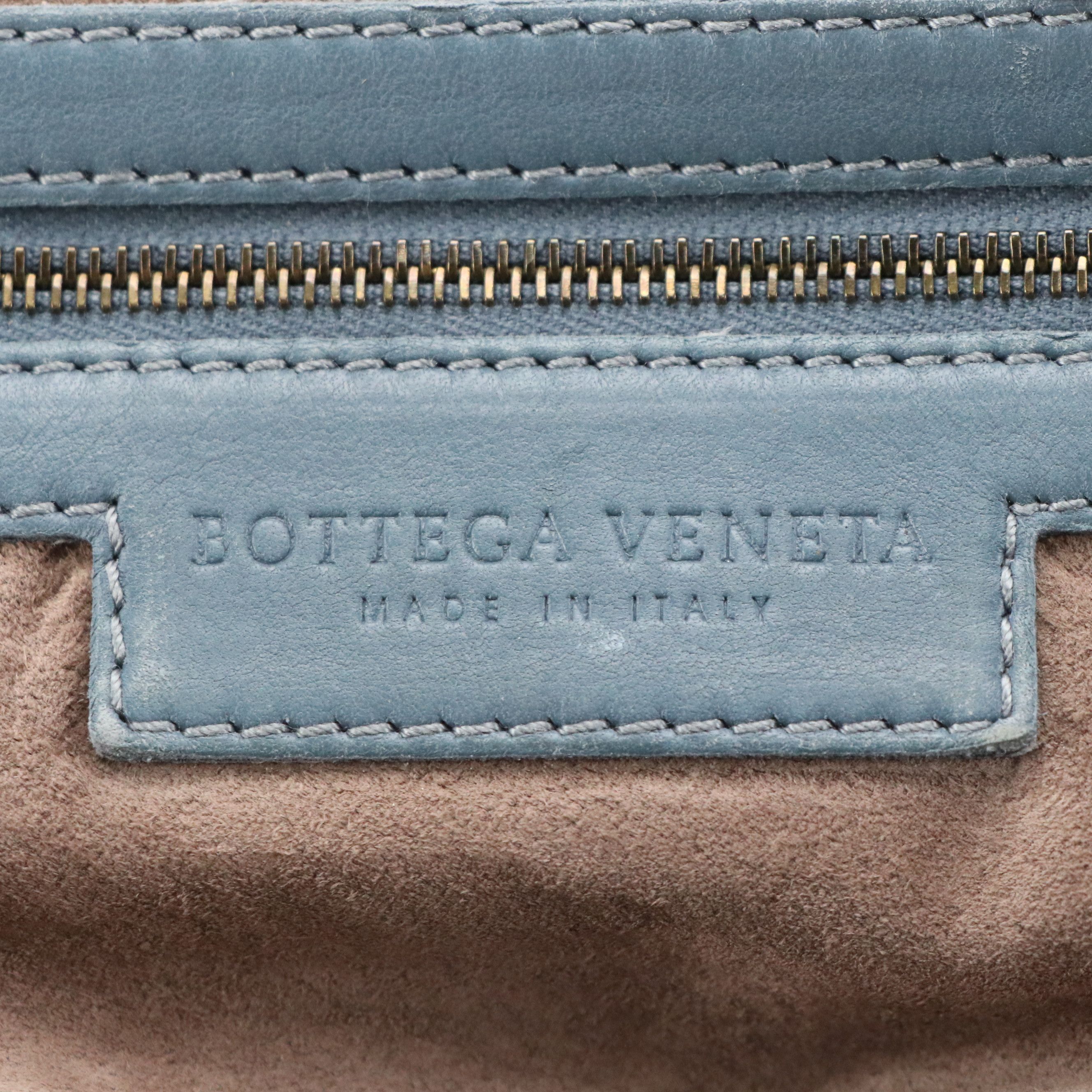 Bottega Veneta Boston Satchel Bag in Blue Intrecciato Nappa Leather