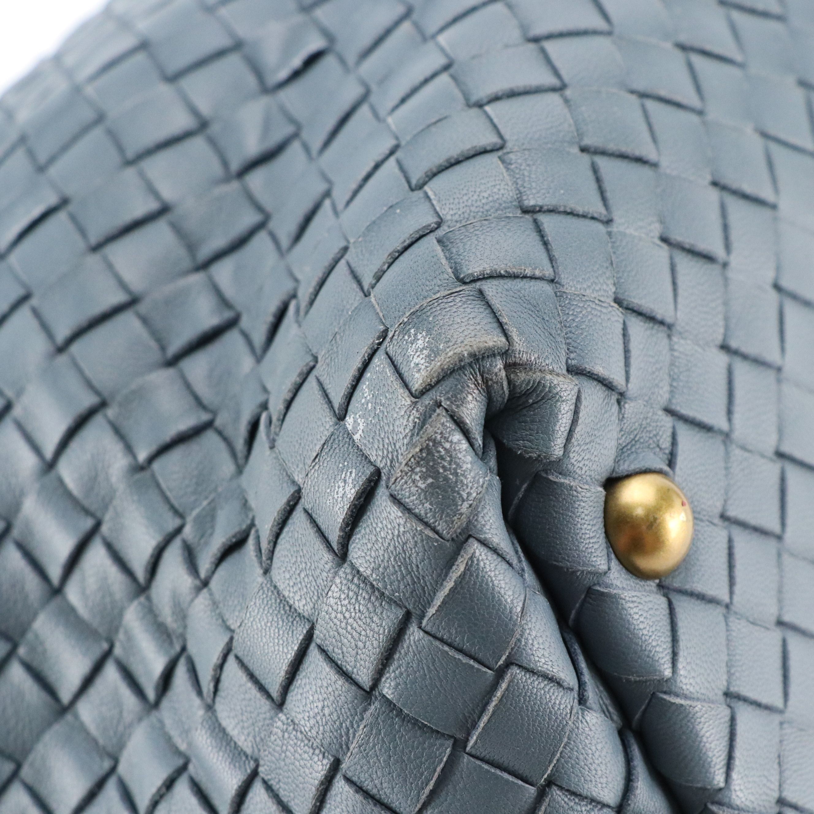 Bottega Veneta Boston Satchel Bag in Blue Intrecciato Nappa Leather