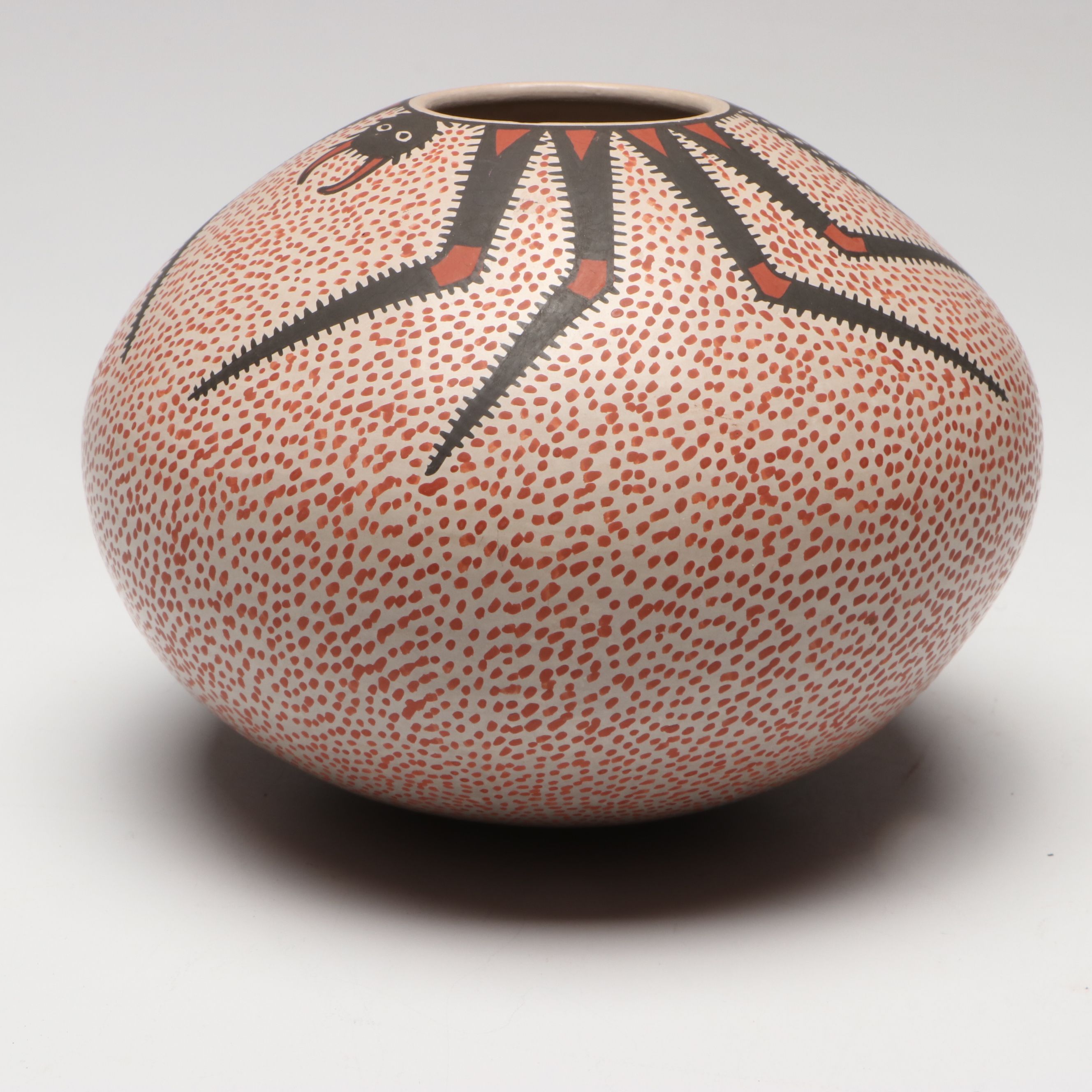 Goyin Silveira Mata Ortiz Pueblo Polychrome Pottery Spider Pot