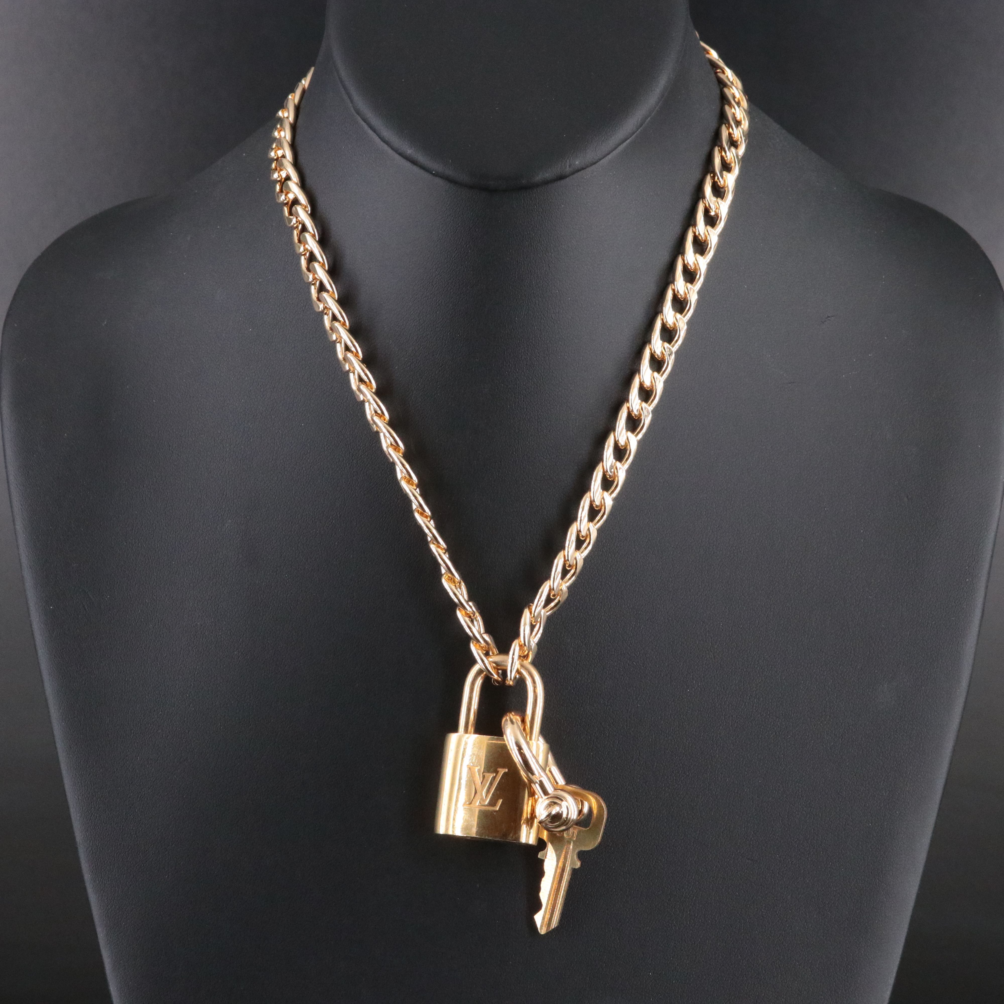 Louis Vuitton Brass Padlock and Key Chain Necklace