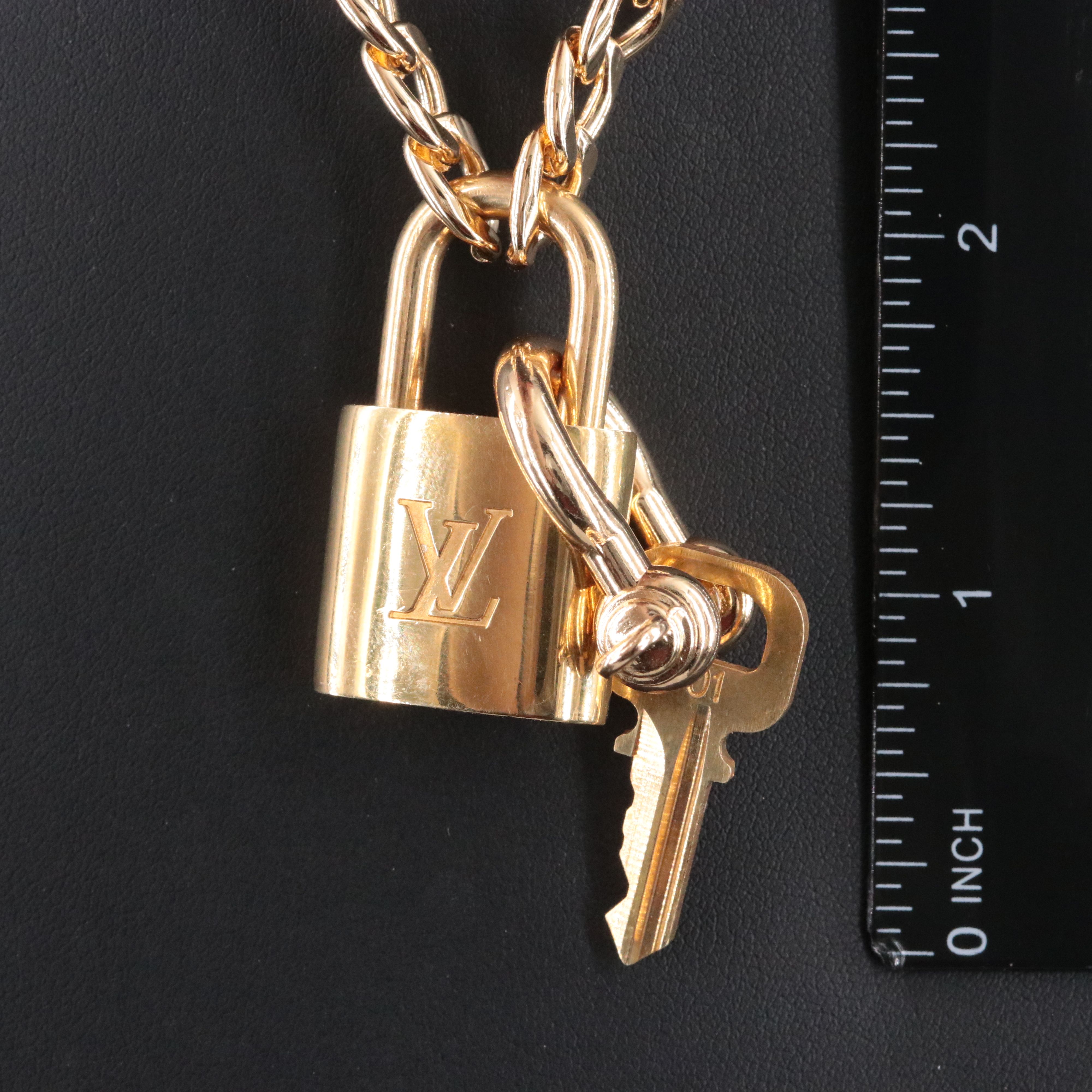 Louis Vuitton Brass Padlock and Key Chain Necklace