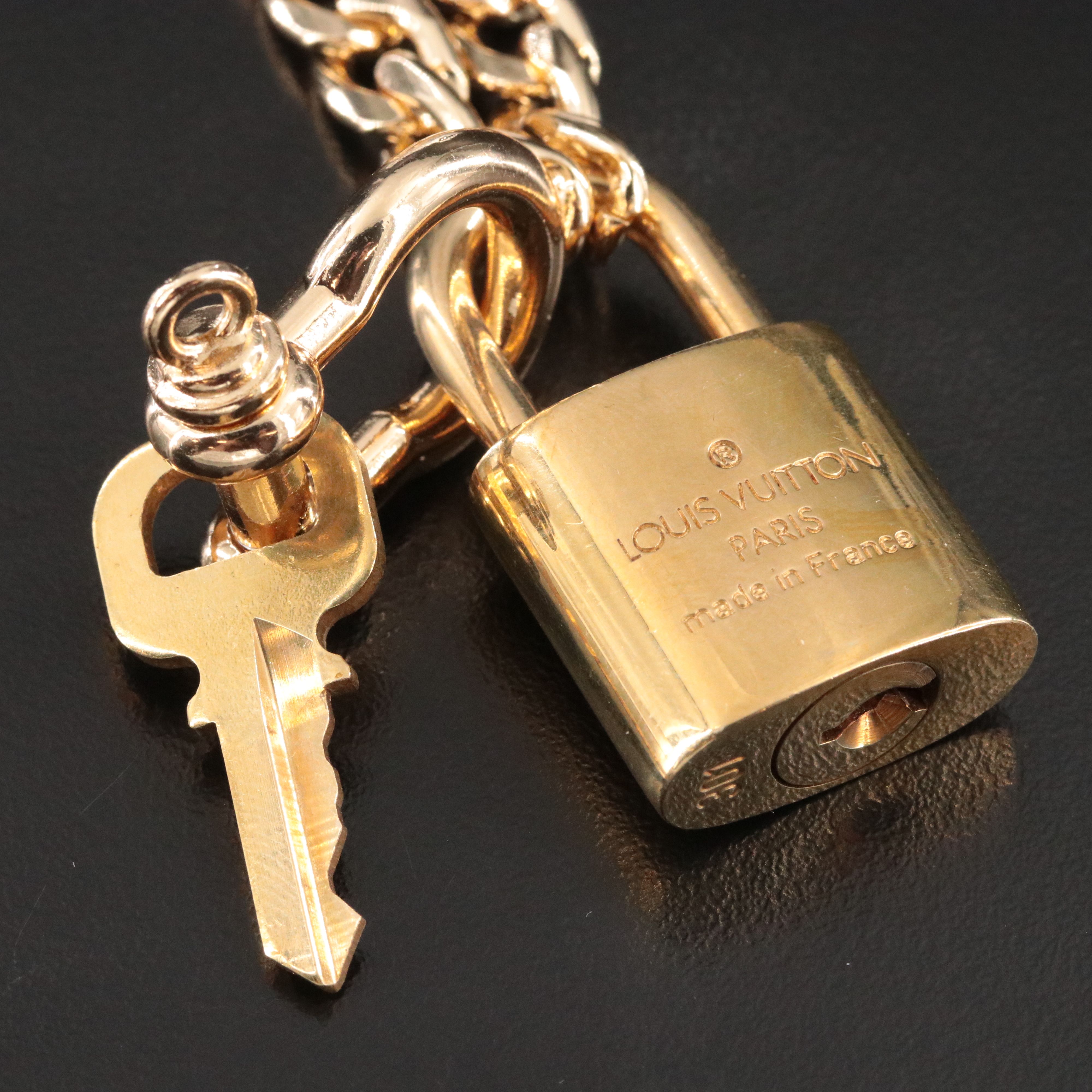 Louis Vuitton Brass Padlock and Key Chain Necklace