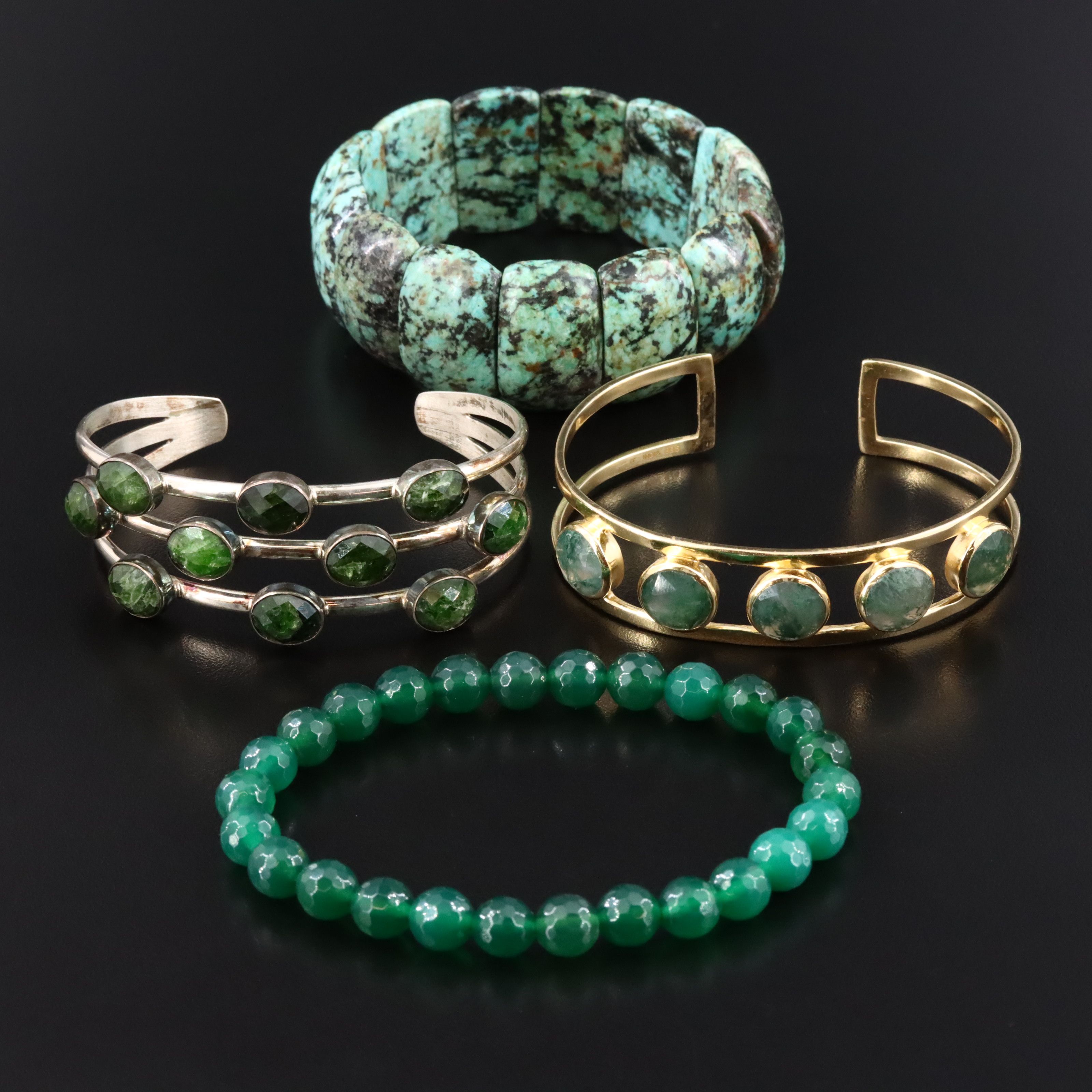 Sterling Cuffs Featuring Desert Rose Trading, Moss Agate, Turquoise Bracelets