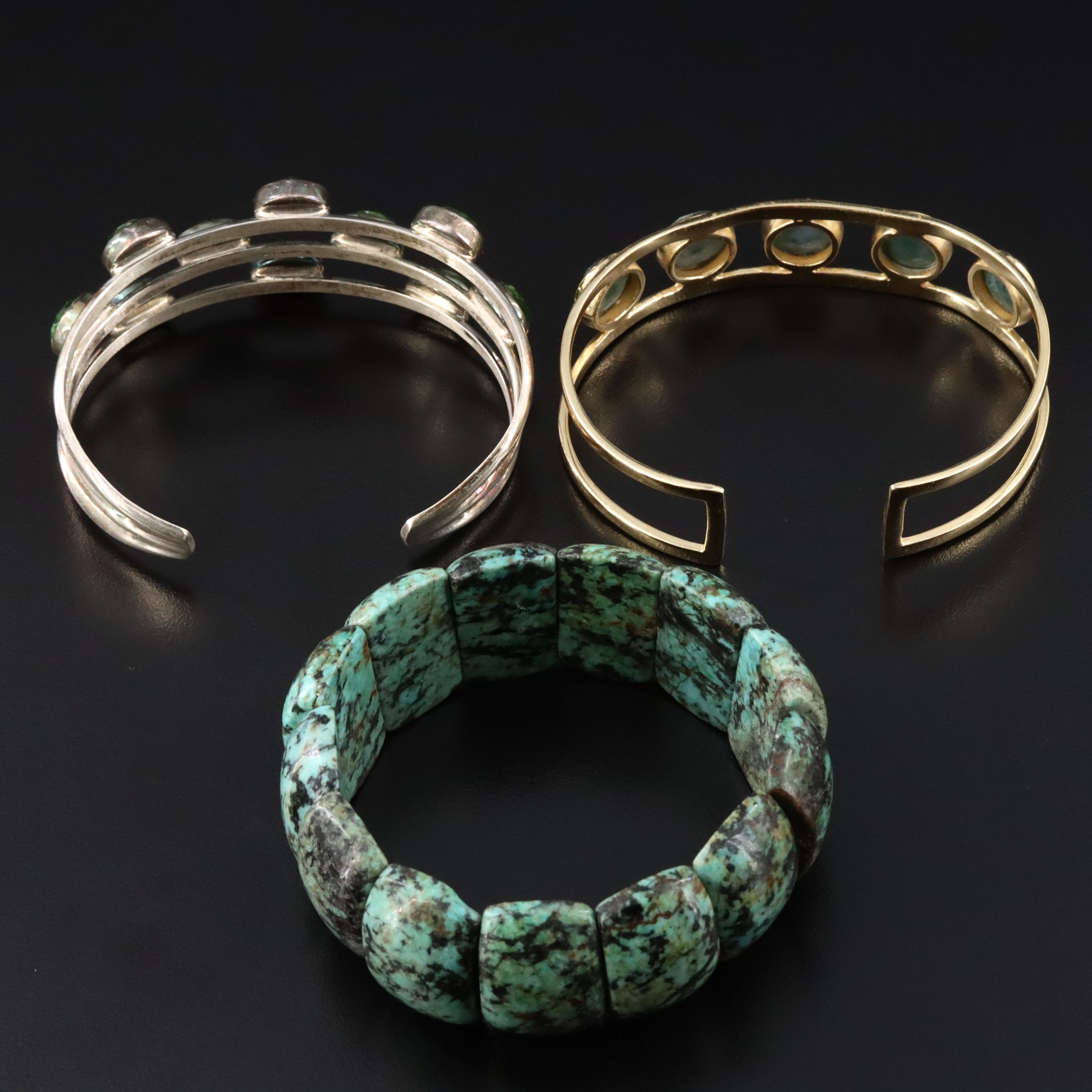 Sterling Cuffs Featuring Desert Rose Trading, Moss Agate, Turquoise Bracelets