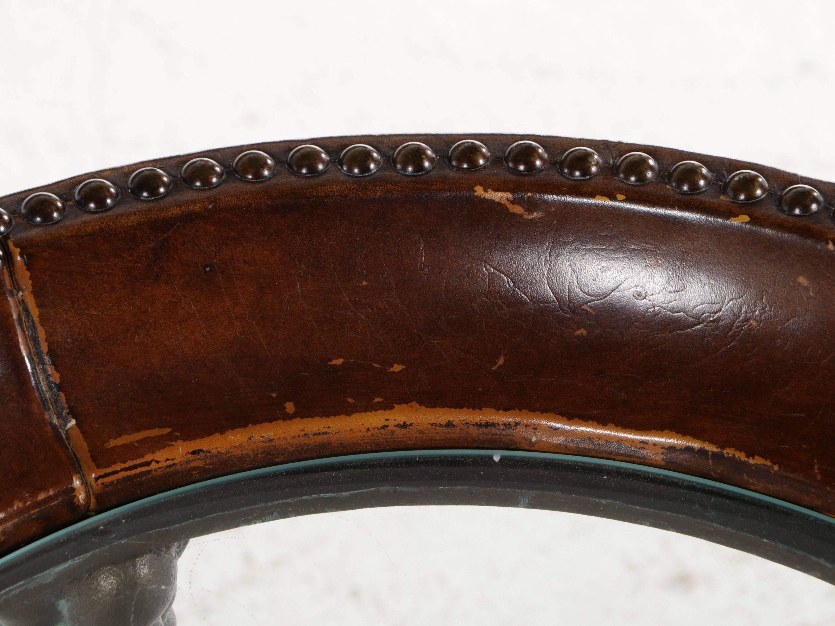 Directoire Revival Bronze and Glass Gueridon with Leather-Wrapped Rim