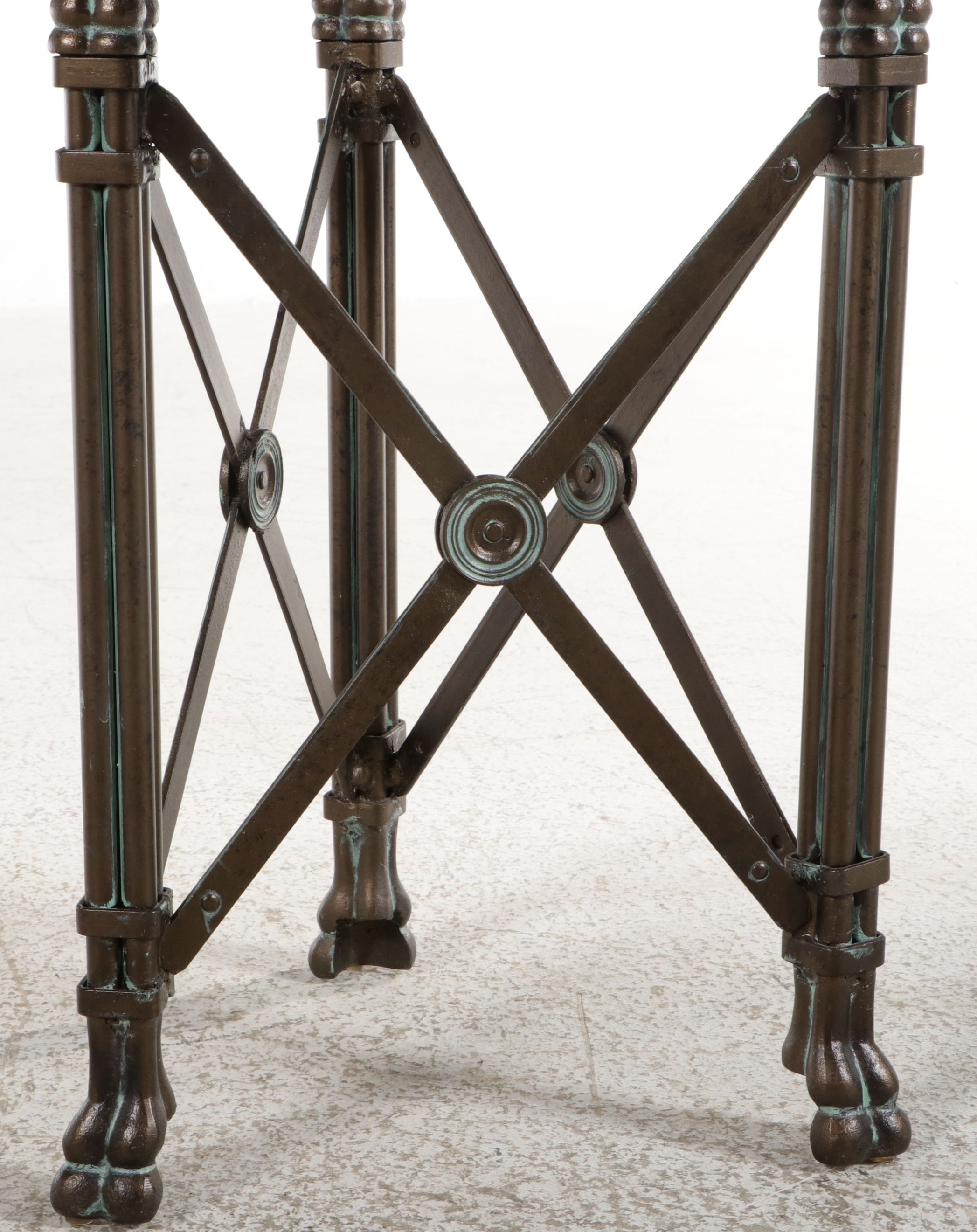 Directoire Revival Bronze and Glass Gueridon with Leather-Wrapped Rim