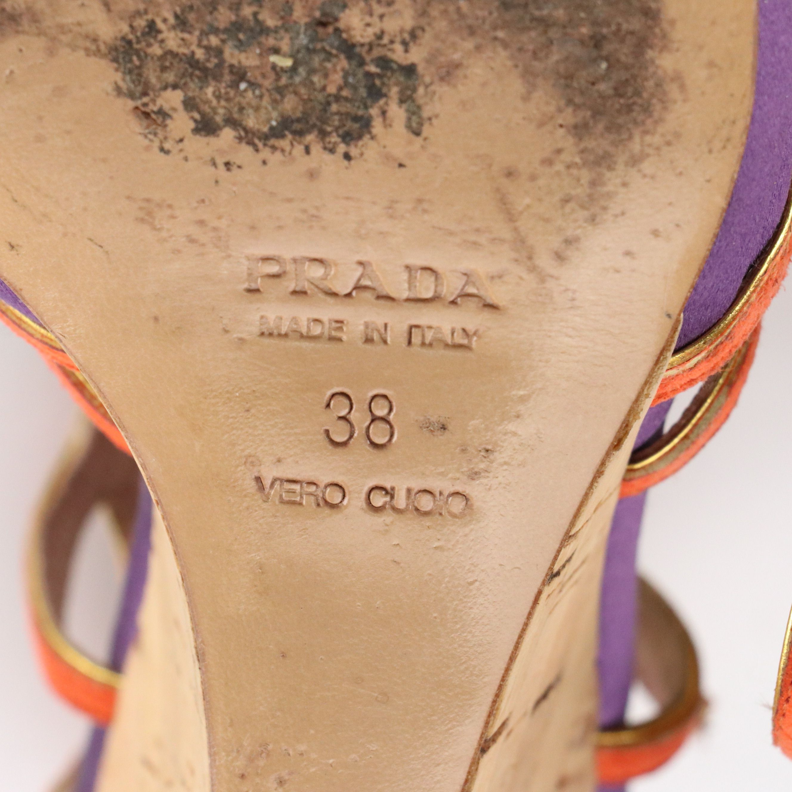 Prada Orange and Purple Leather Crossover Strap Open-Toe Wedges