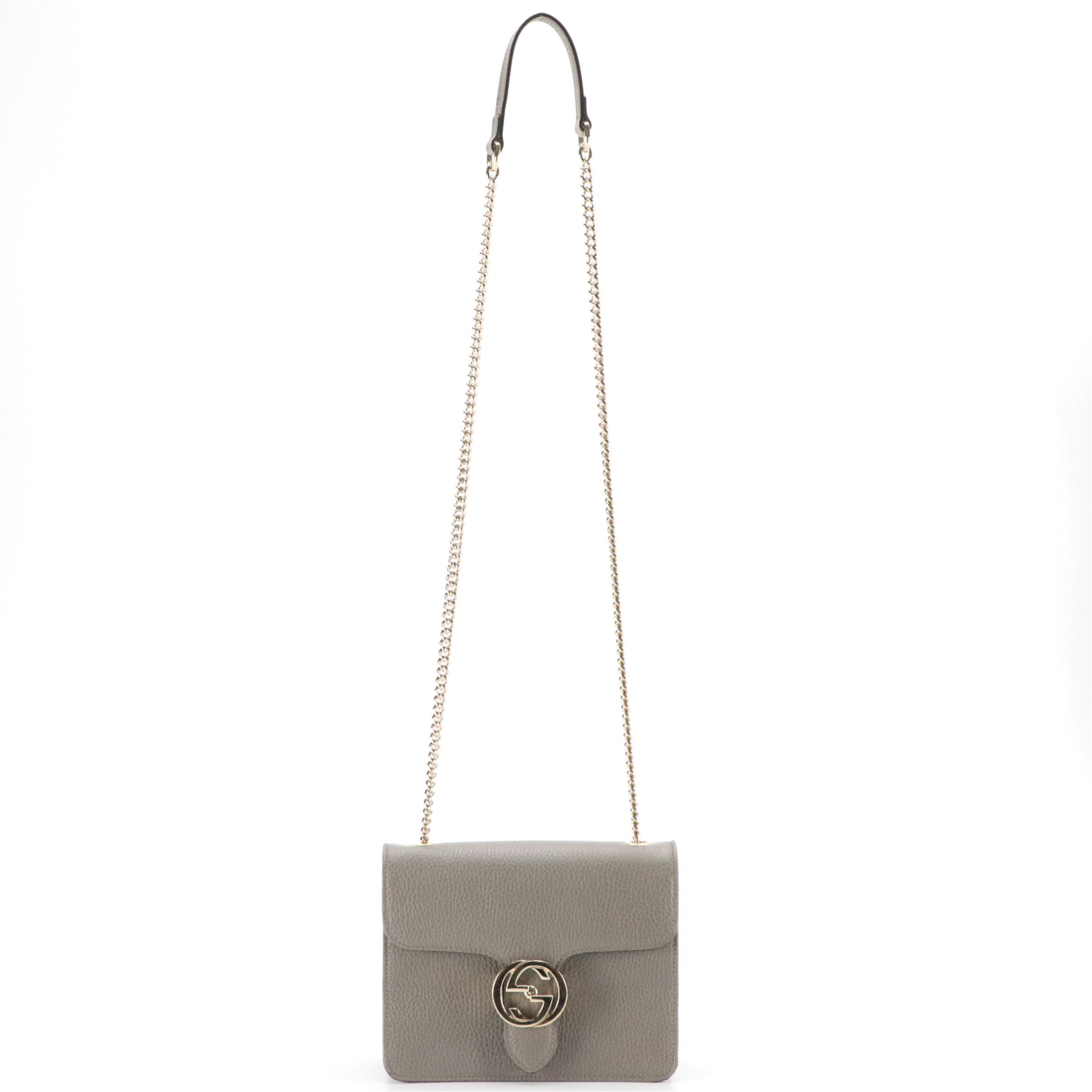 Gucci Small Interlocking GG Chain Link Crossbody Bag in Grey Grained Leather