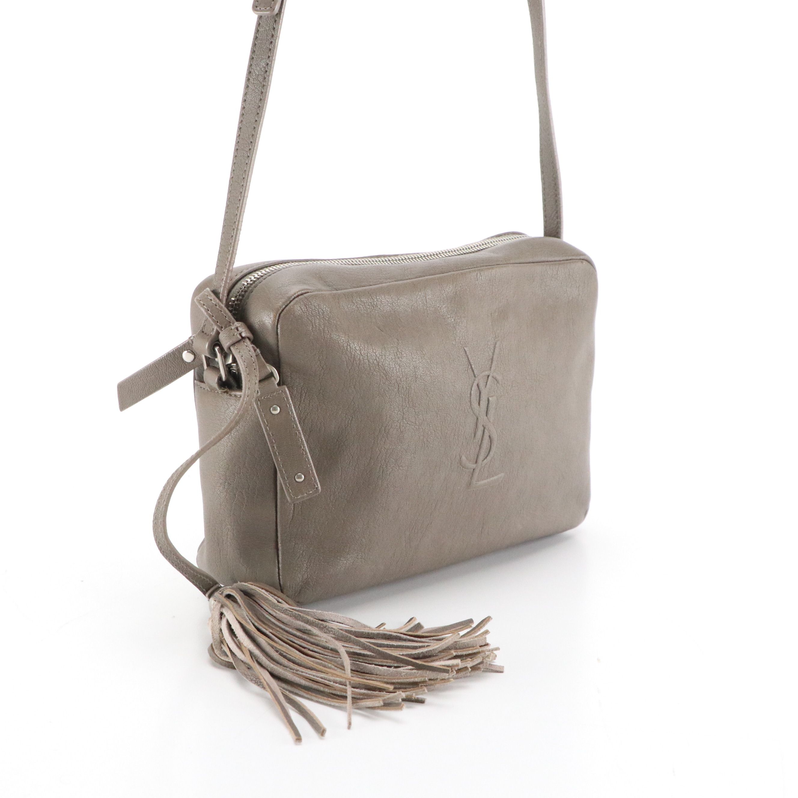 Saint Laurent YSL Lou Crossbody Camera Bag in Grey Goatskin Leather