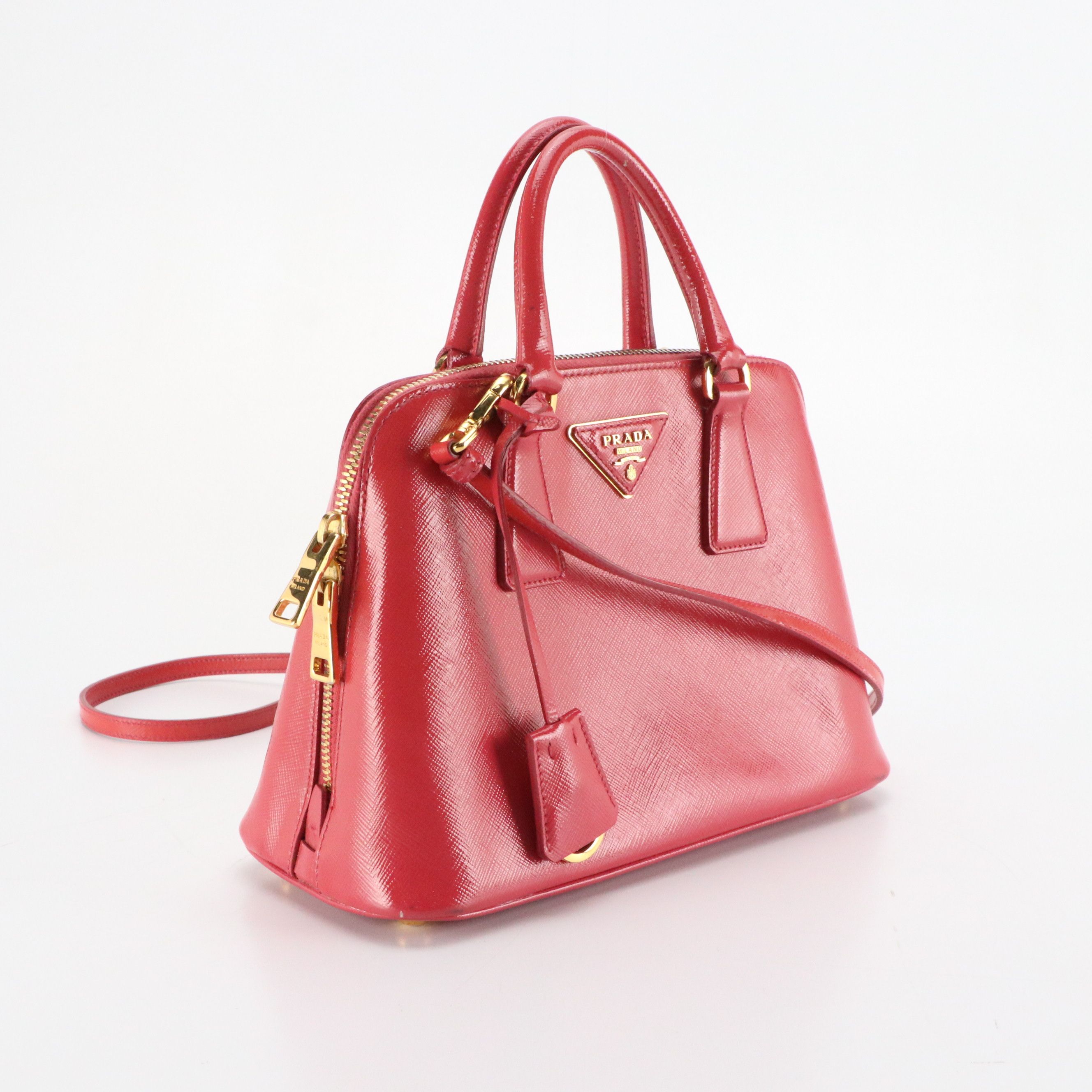 Prada Small Promenade Two-Way Bag in Patent Saffiano Lux Leather