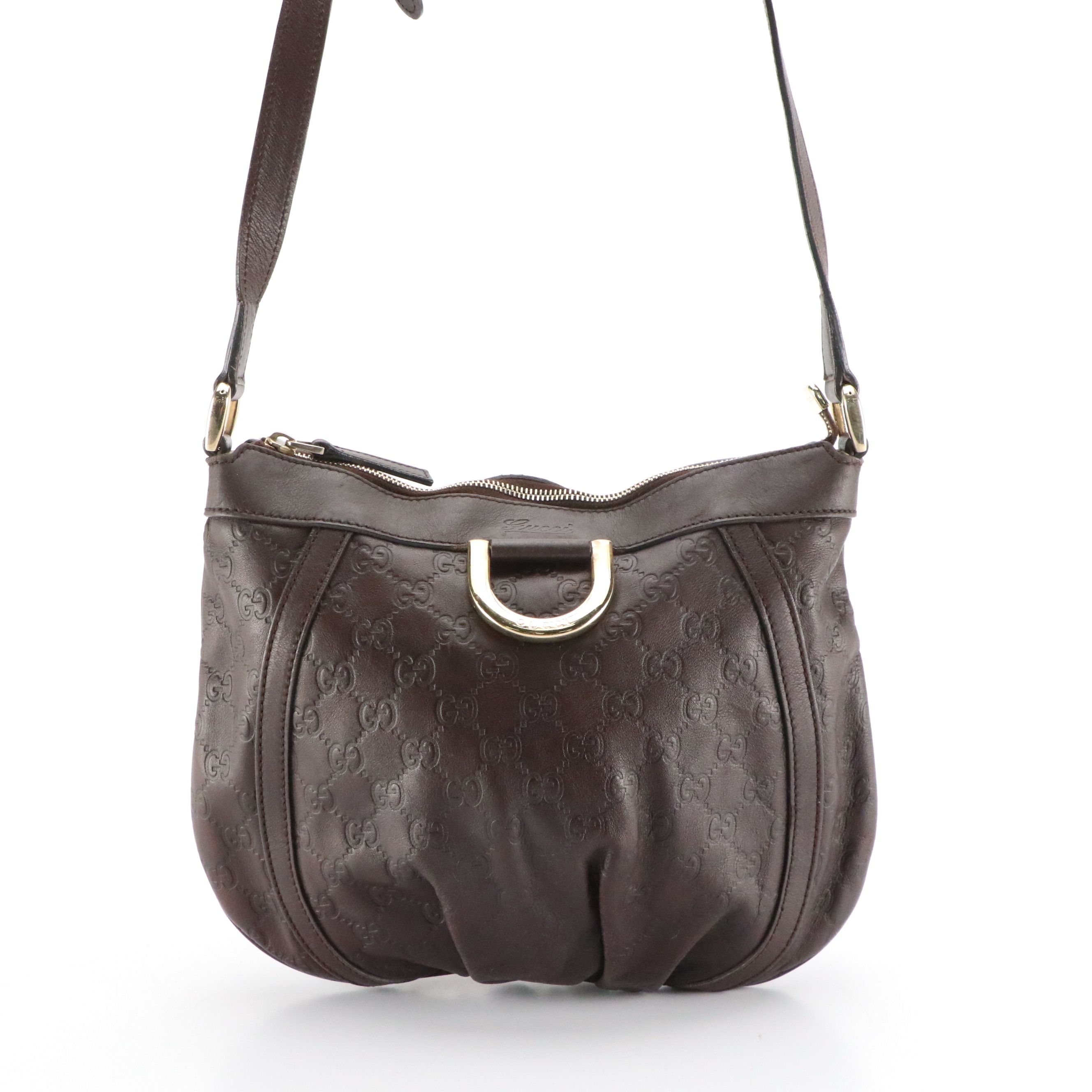 Gucci D Ring Crossbody Bag in Chocolate Brown Guccissima and Calfskin Leather