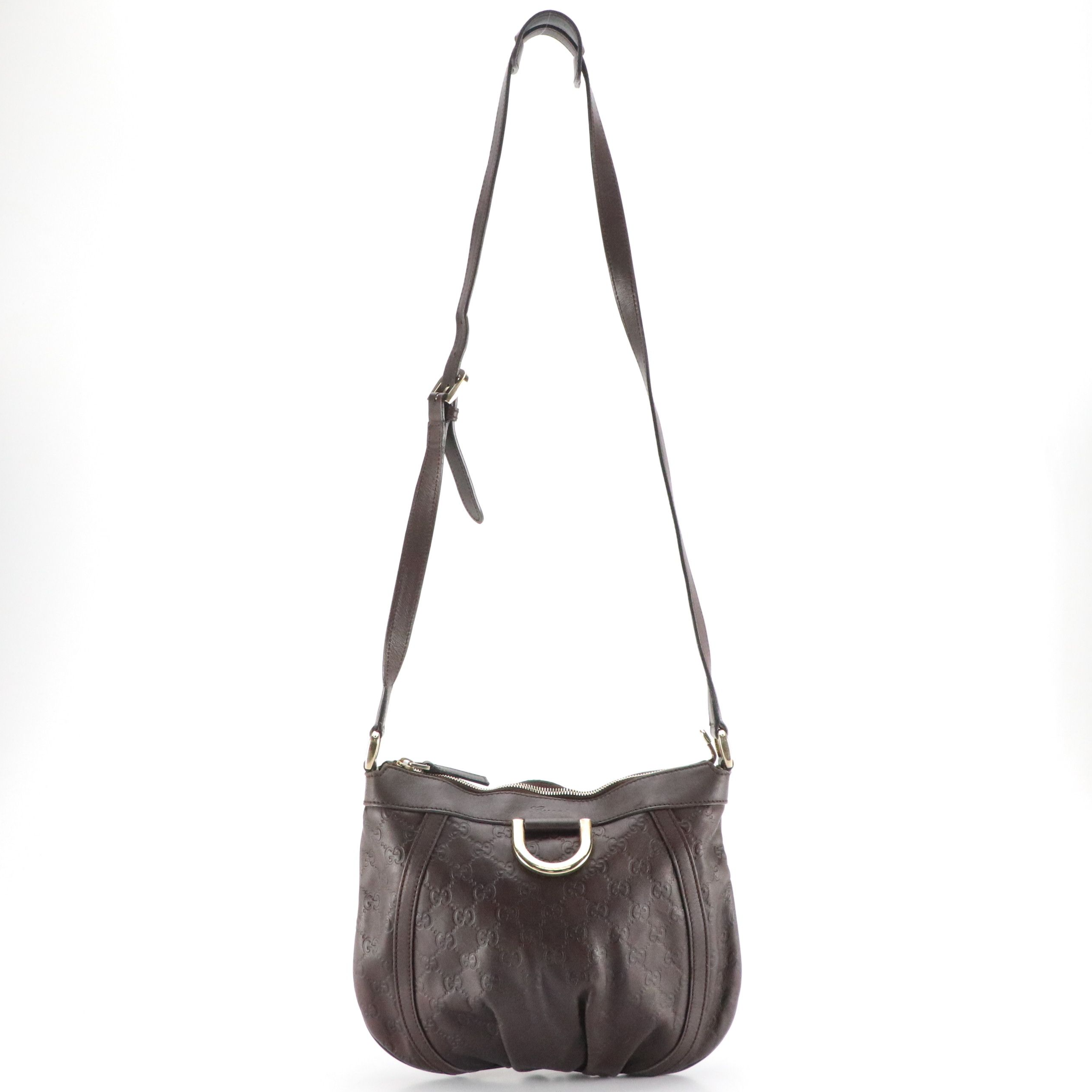 Gucci D Ring Crossbody Bag in Chocolate Brown Guccissima and Calfskin Leather