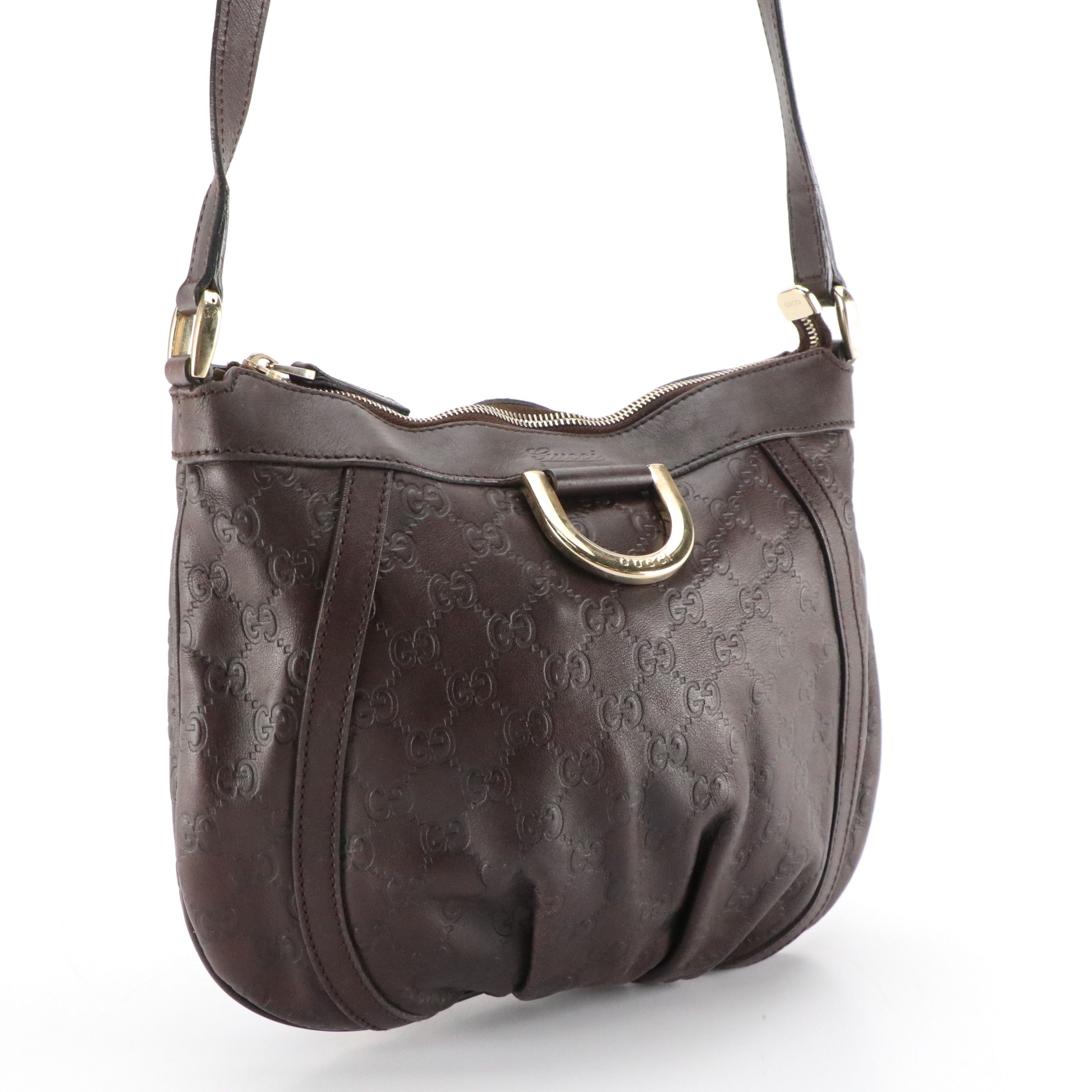 Gucci D Ring Crossbody Bag in Chocolate Brown Guccissima and Calfskin Leather