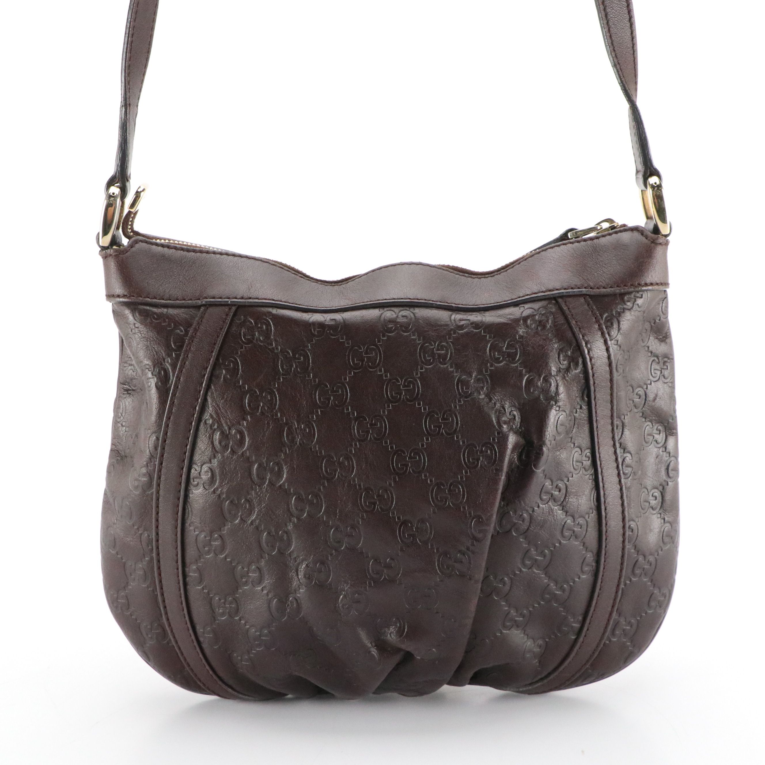 Gucci D Ring Crossbody Bag in Chocolate Brown Guccissima and Calfskin Leather