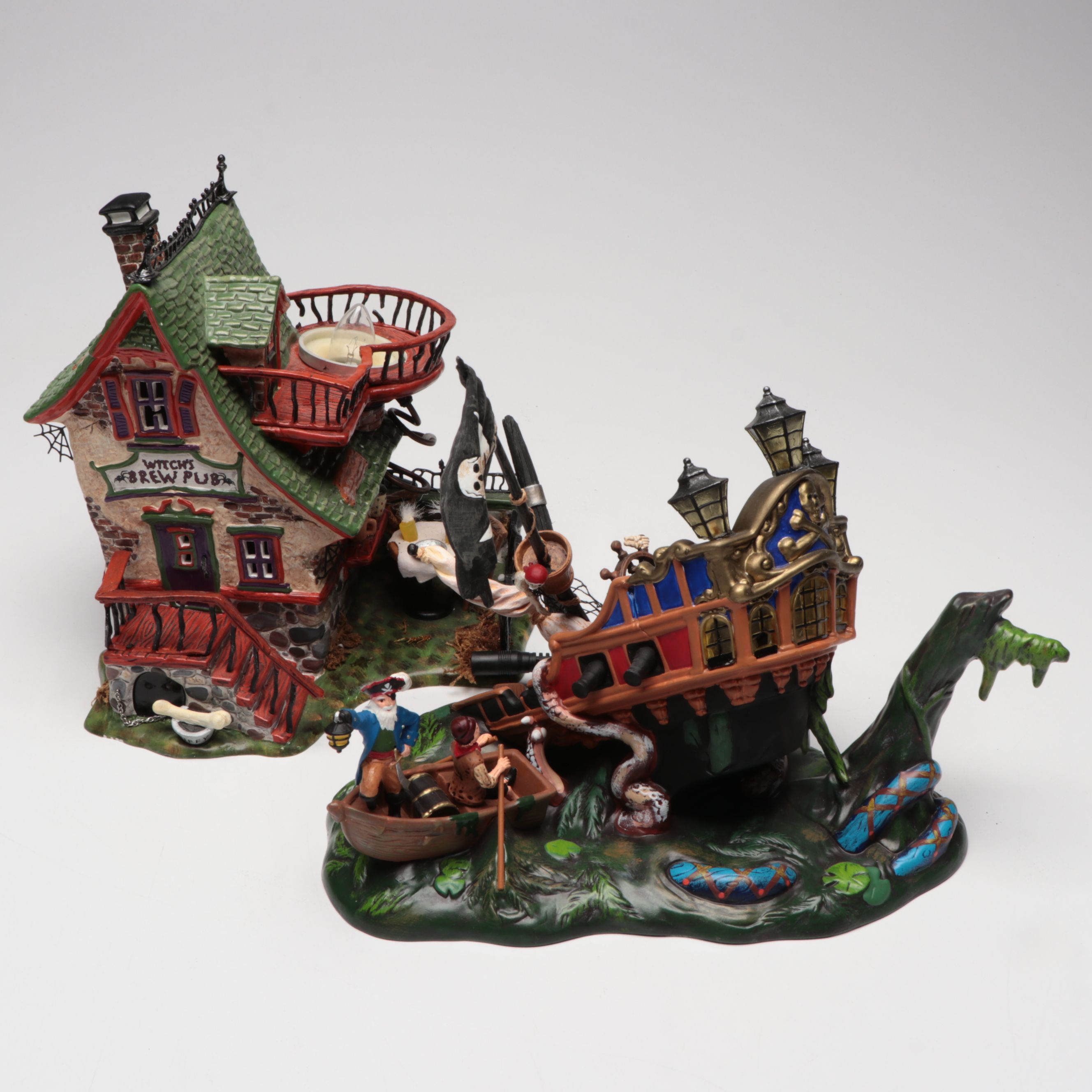 Dept. 56 "Witch's Brew Pub" and "Ship of Sea Phantoms" Village Décor