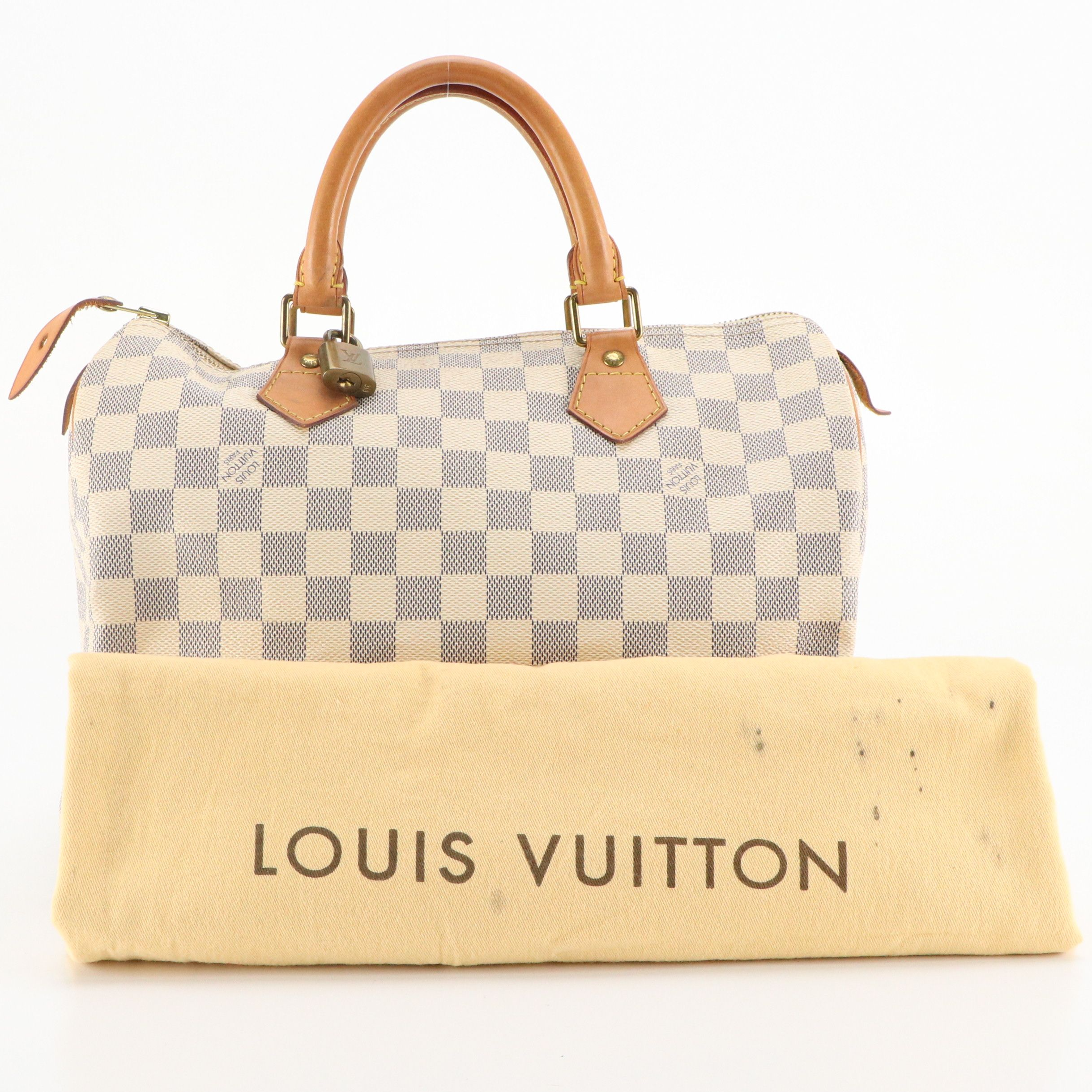 Louis Vuitton Speedy 30 Boston Bag in Damier Azur Canvas and Vachetta Leather