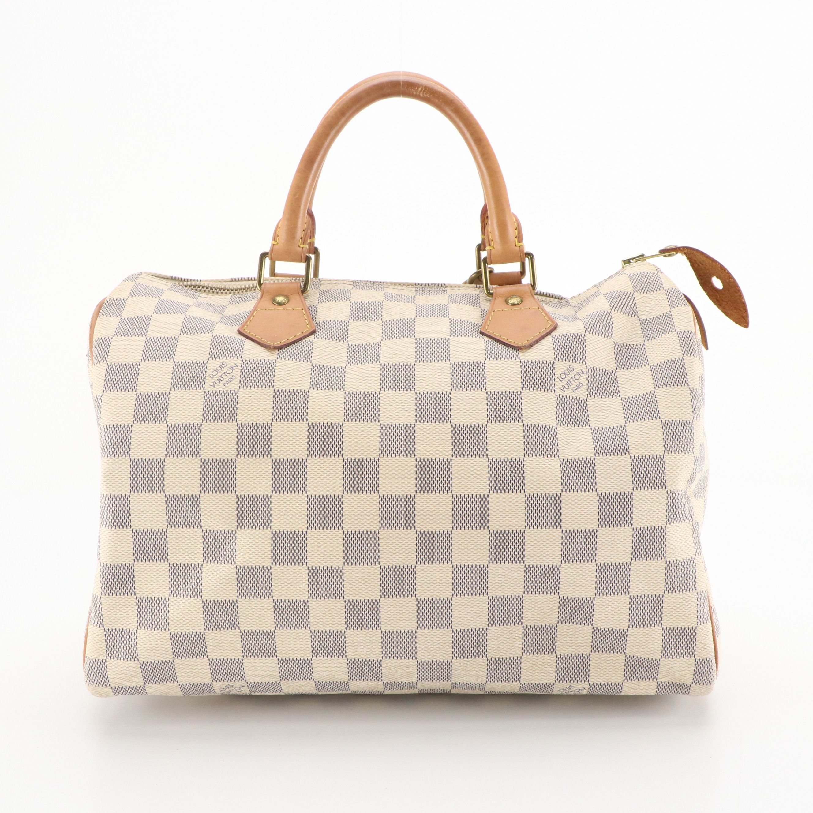 Louis Vuitton Speedy 30 Boston Bag in Damier Azur Canvas and Vachetta Leather