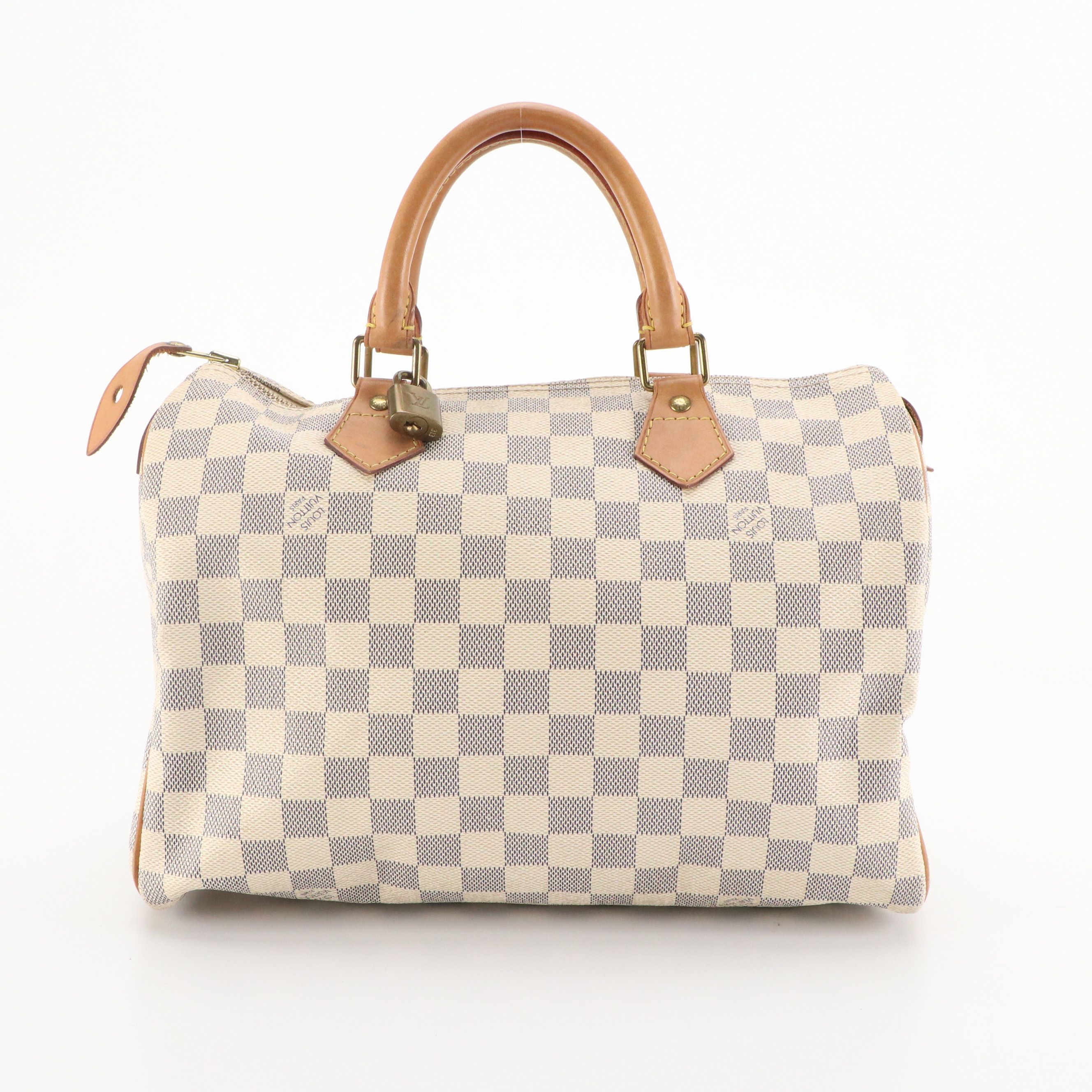 Louis Vuitton Speedy 30 Boston Bag in Damier Azur Canvas and Vachetta Leather
