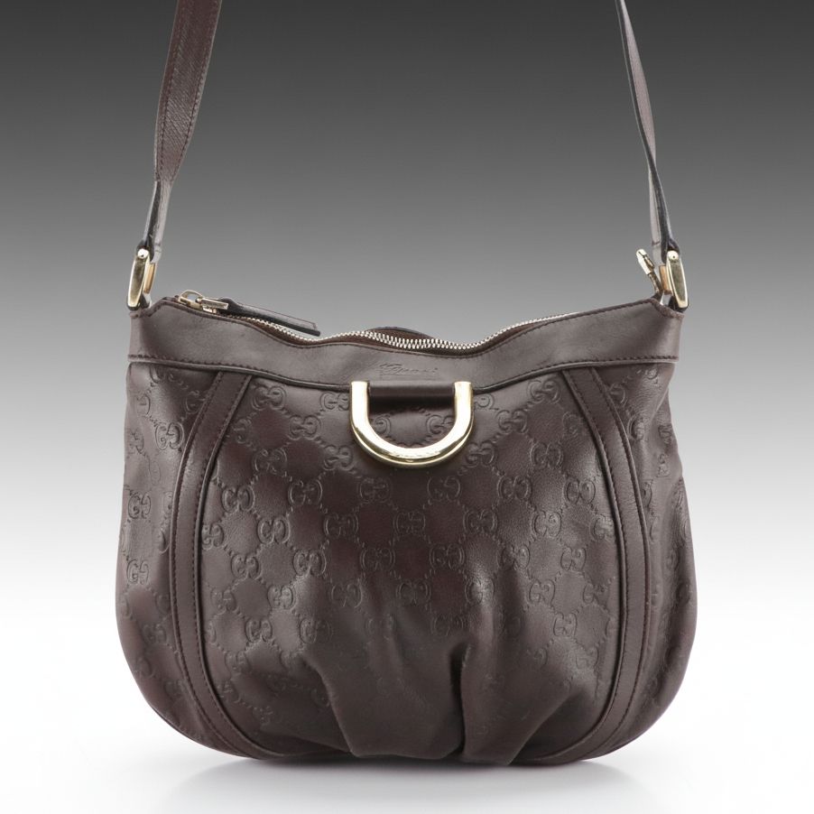 Gucci D Ring Crossbody Bag in Chocolate Brown Guccissima and Calfskin Leather