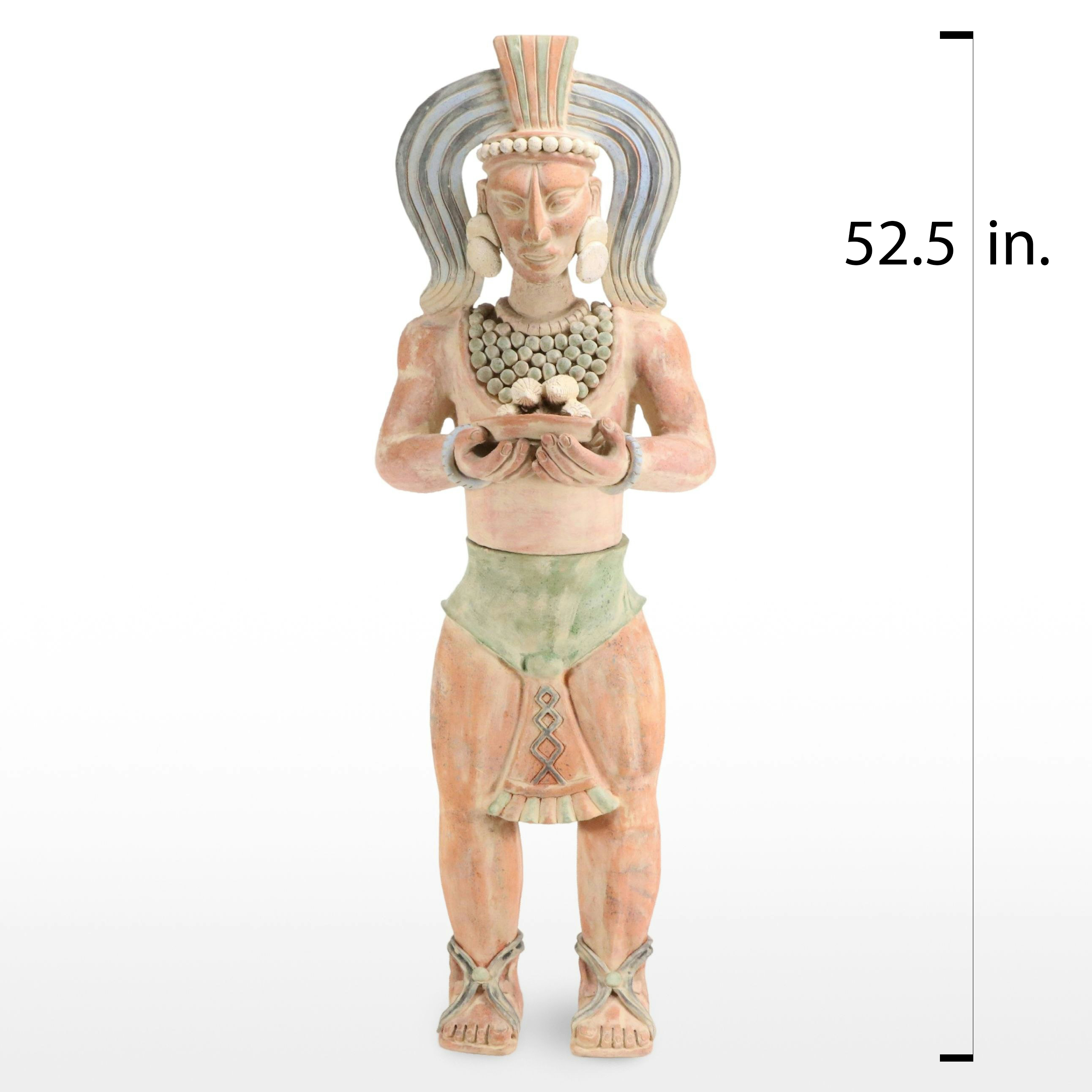 Aztec Style Terracotta Sculpture of Warrior with Corn Offering