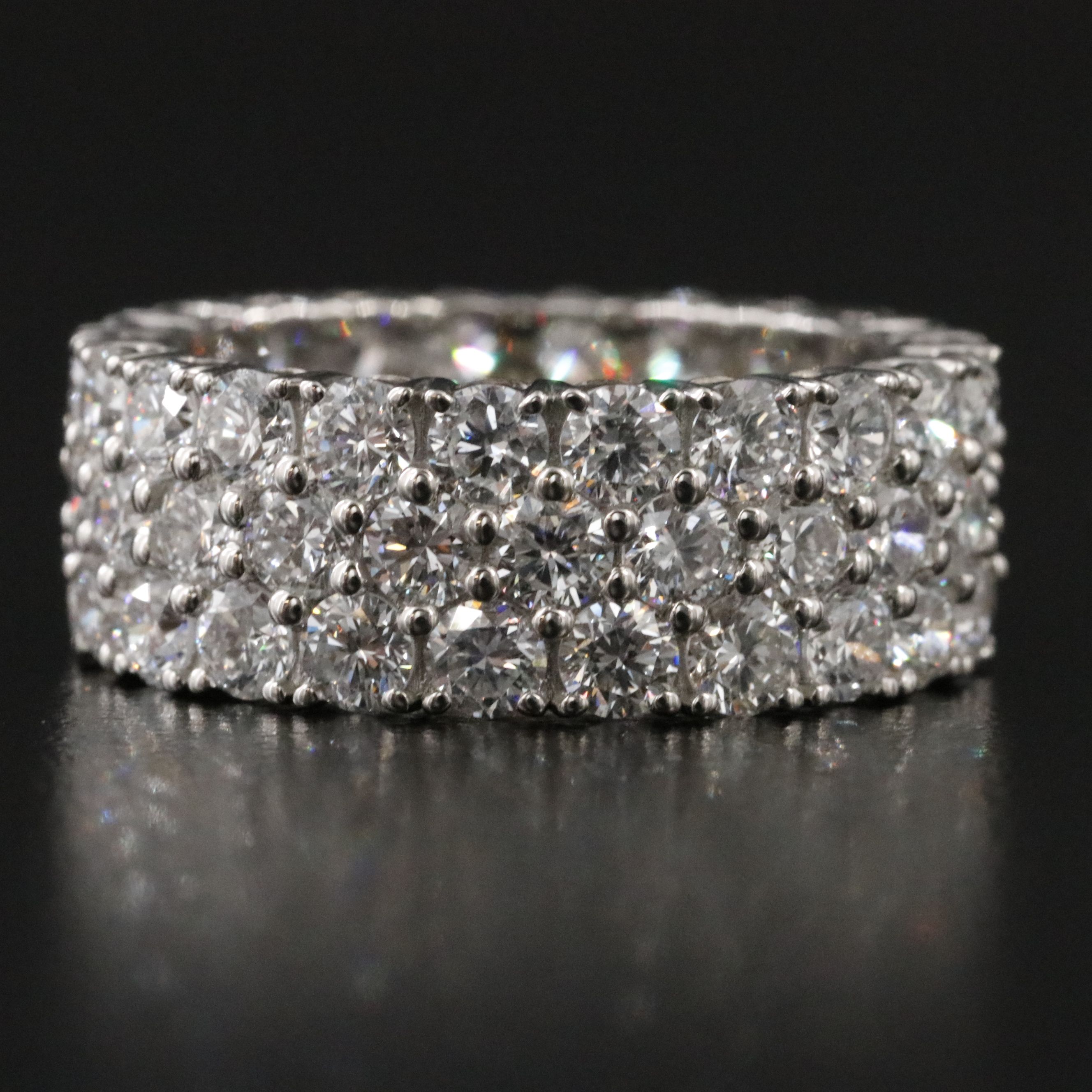 Platinum 6.41 CTW Lab Grown Diamond Three Row Eternity Band