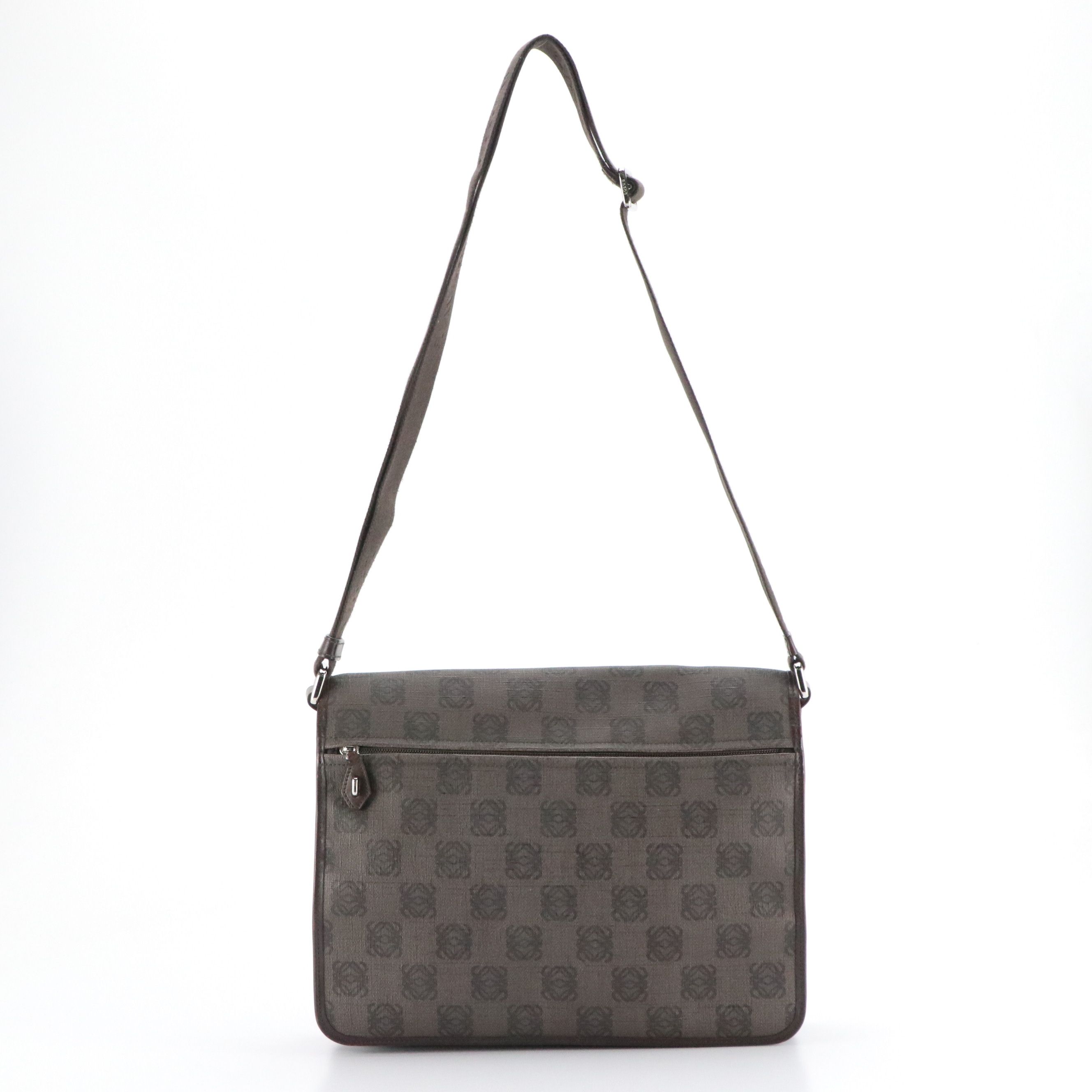 Loewe Messenger Satchel Bag in Brown Anagram Coated Canvas and Leather Trim