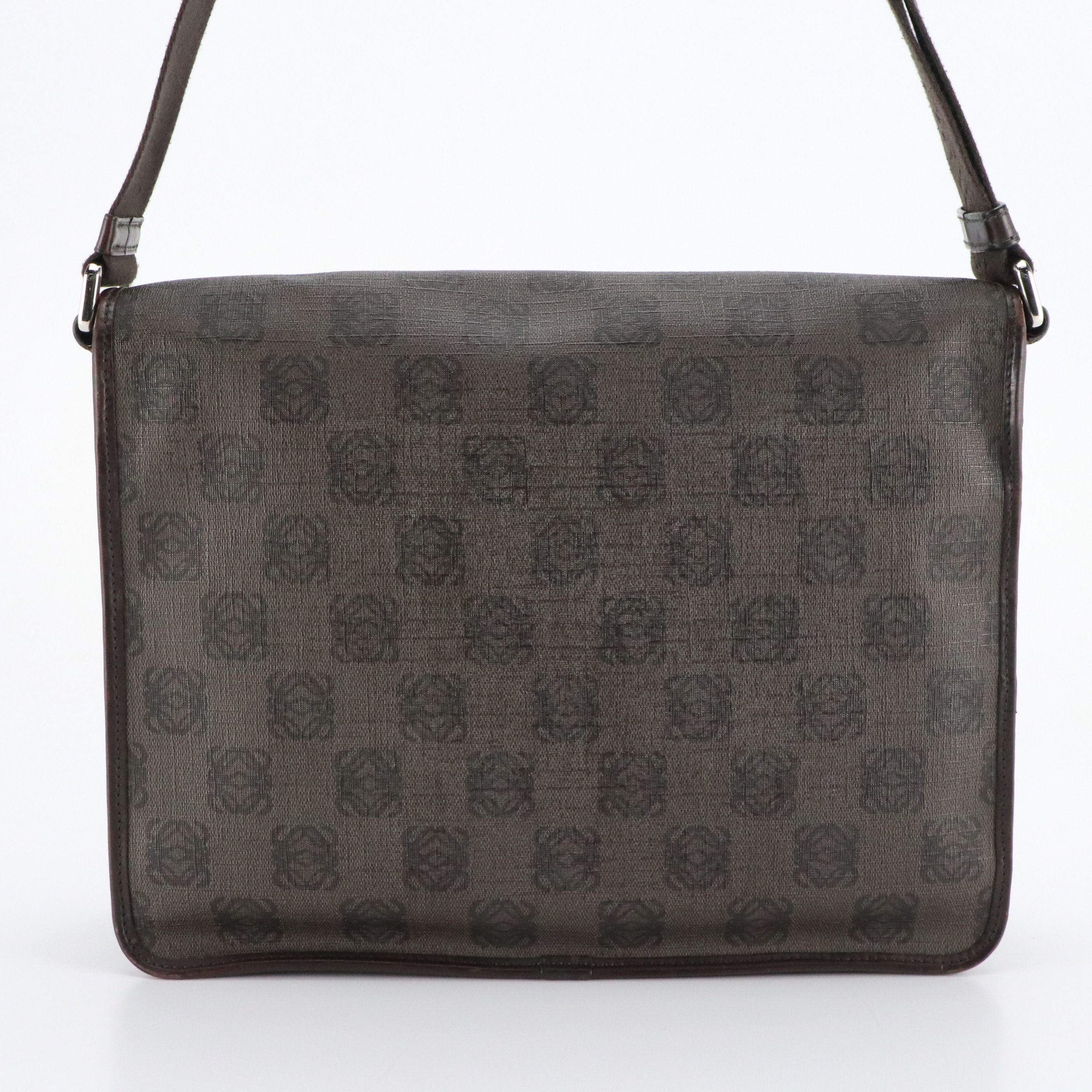 Loewe Messenger Satchel Bag in Brown Anagram Coated Canvas and Leather Trim