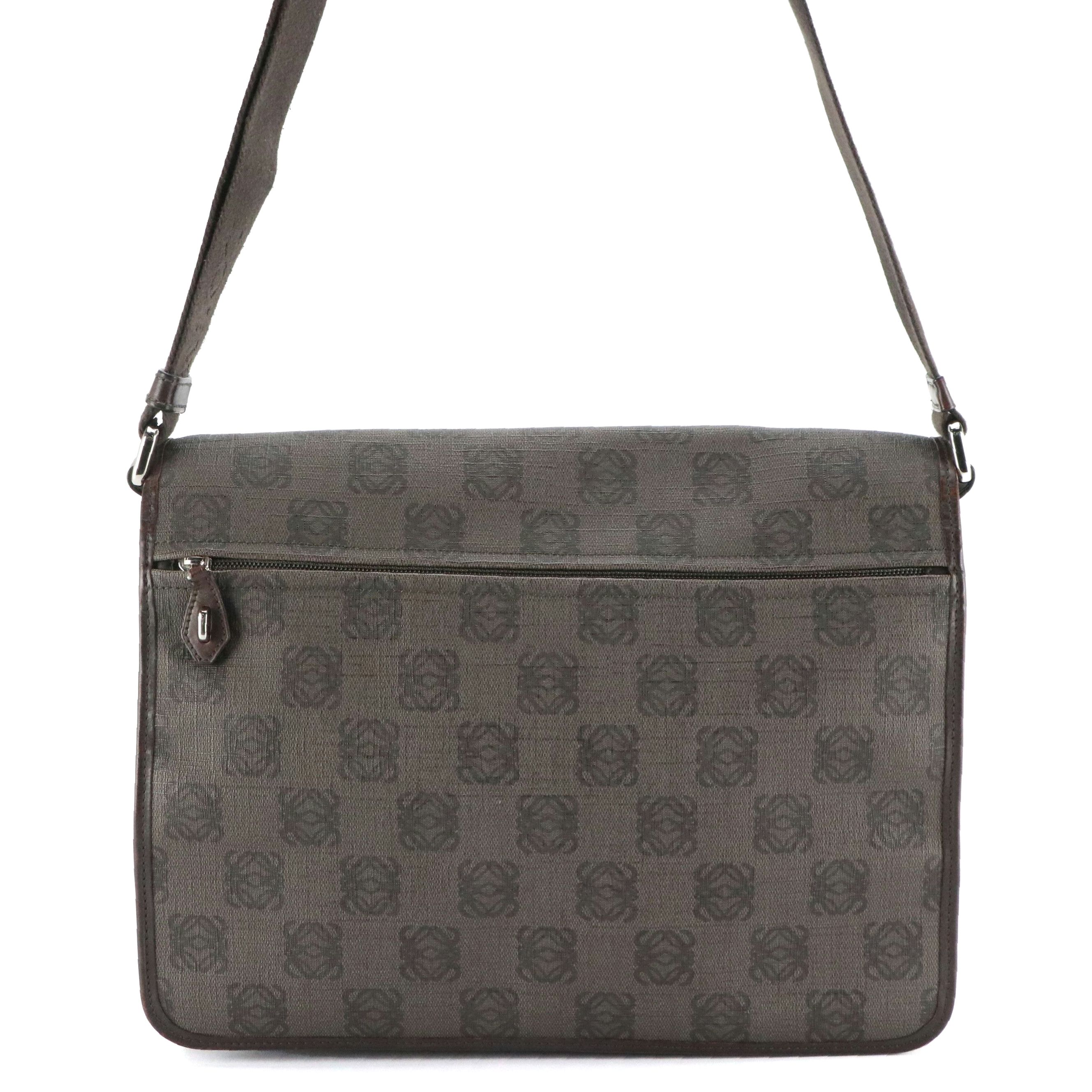 Loewe Messenger Satchel Bag in Brown Anagram Coated Canvas and Leather Trim