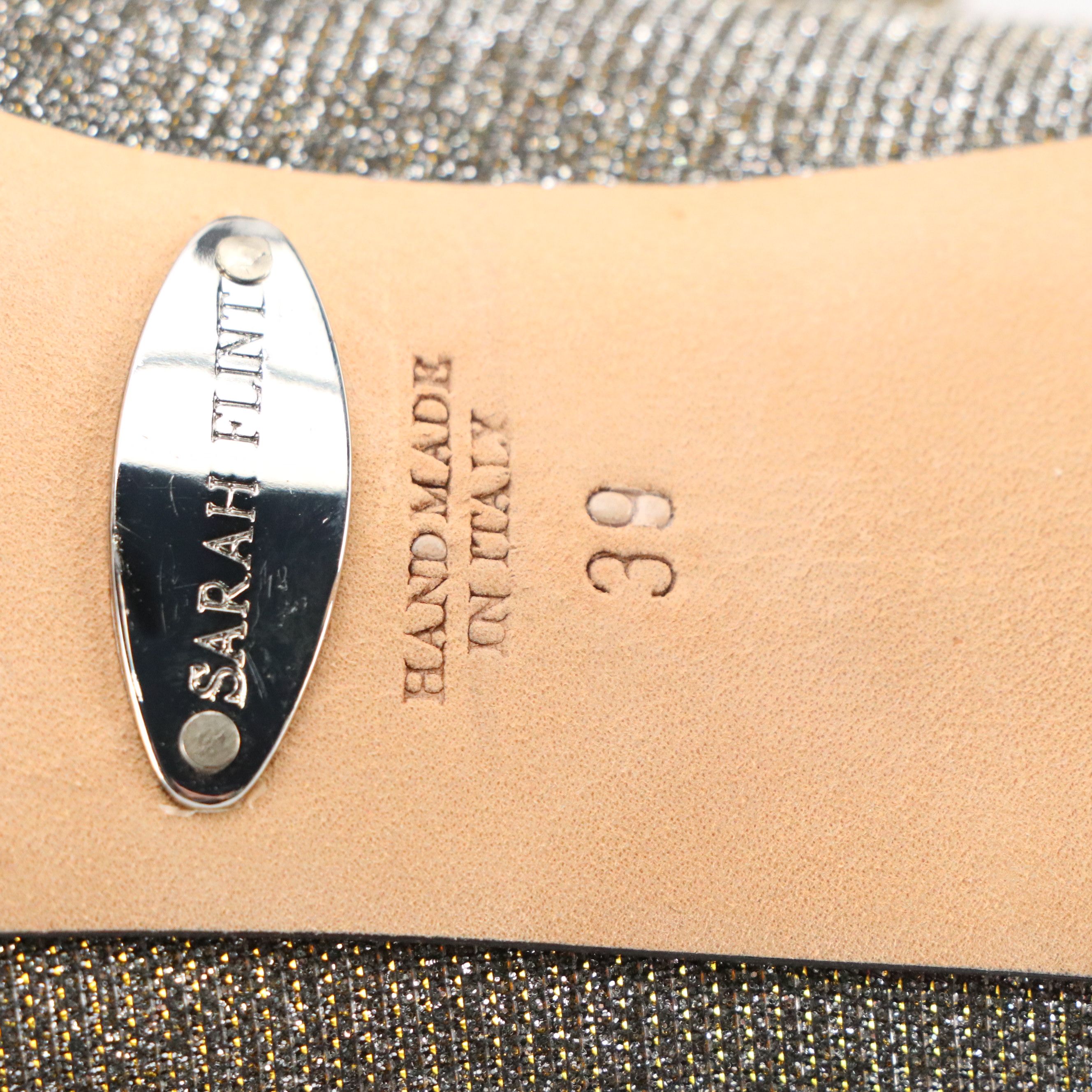 Sarah Flint Pointed-Toe Pumps in Taupe Suede and Silver Glitter Textile