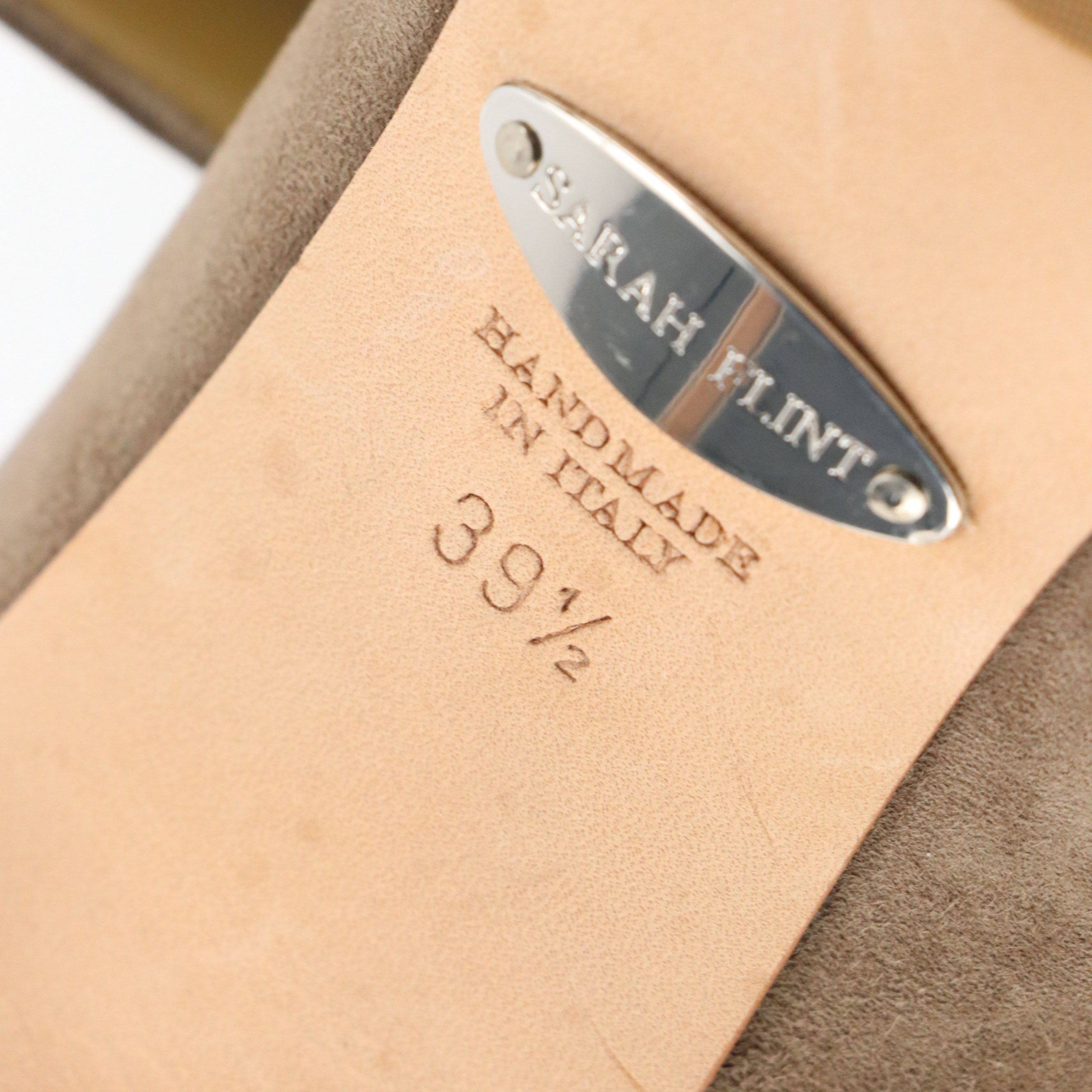 Sarah Flint Pointed-Toe Pumps in Taupe Suede and Silver Glitter Textile