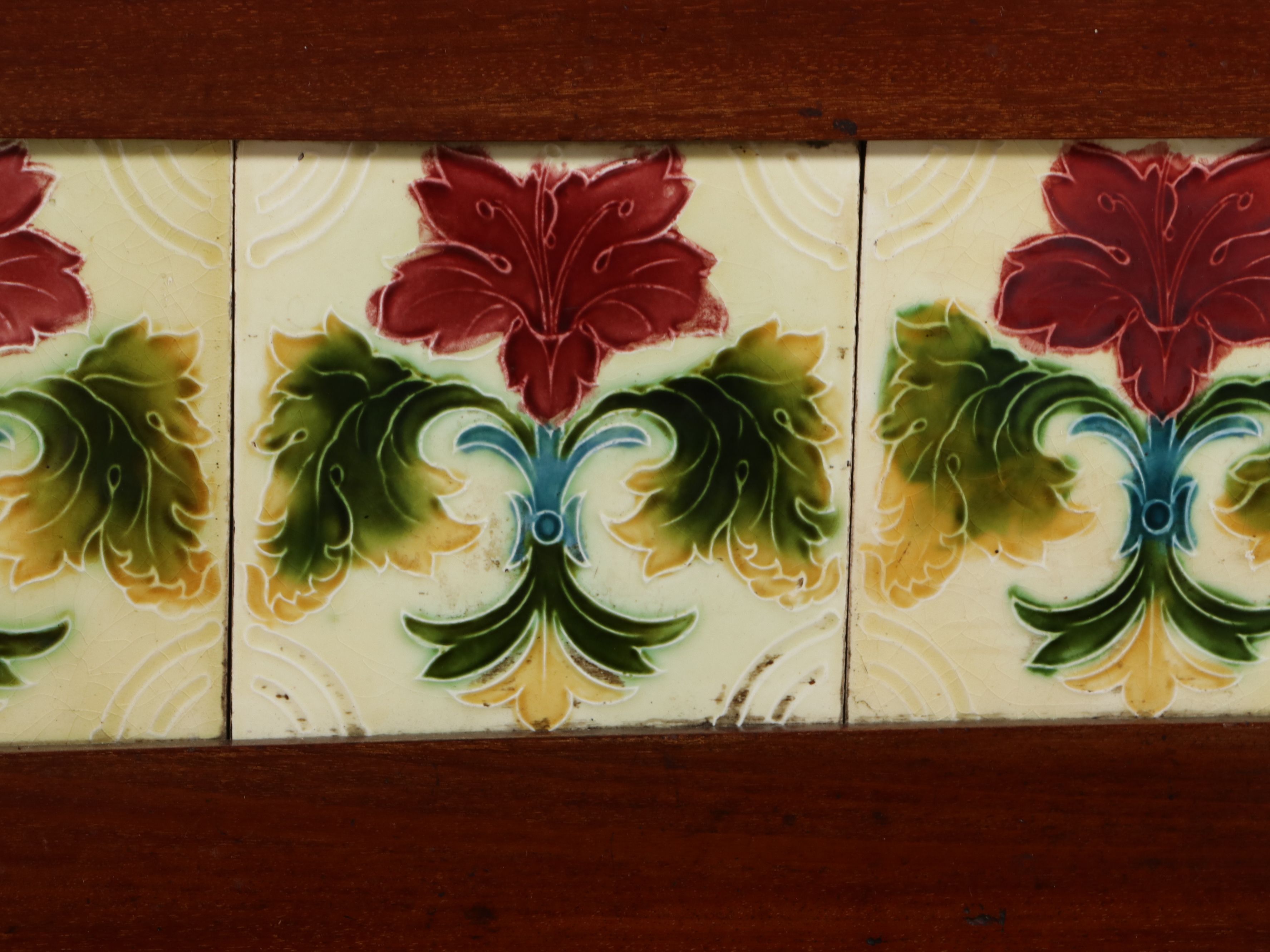 Victorian Aesthetic Movement Walnut Hall Stand with Majolica Tiles, Late 19th C.