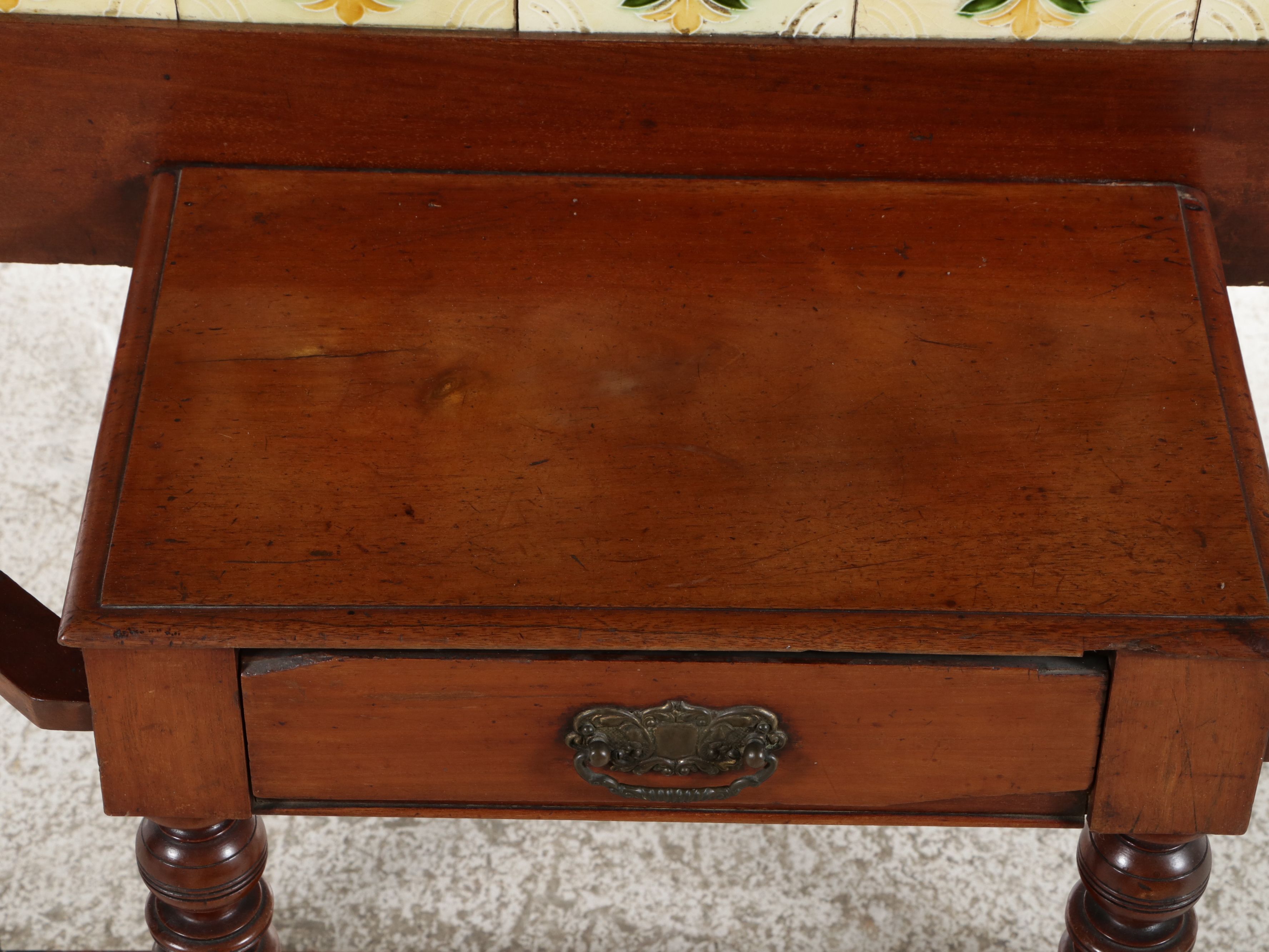 Victorian Aesthetic Movement Walnut Hall Stand with Majolica Tiles, Late 19th C.