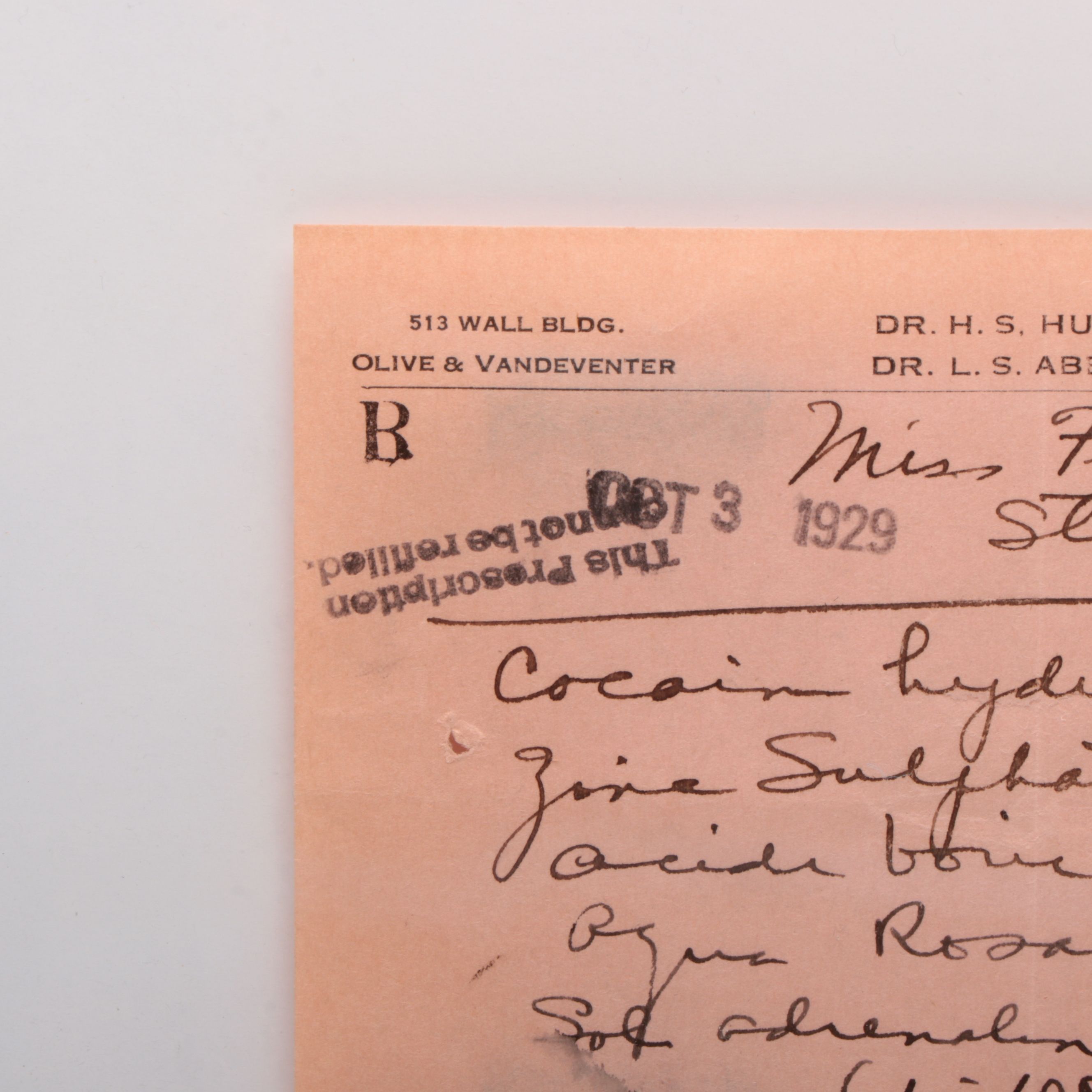 Prescription Form for Cocaine, 1929