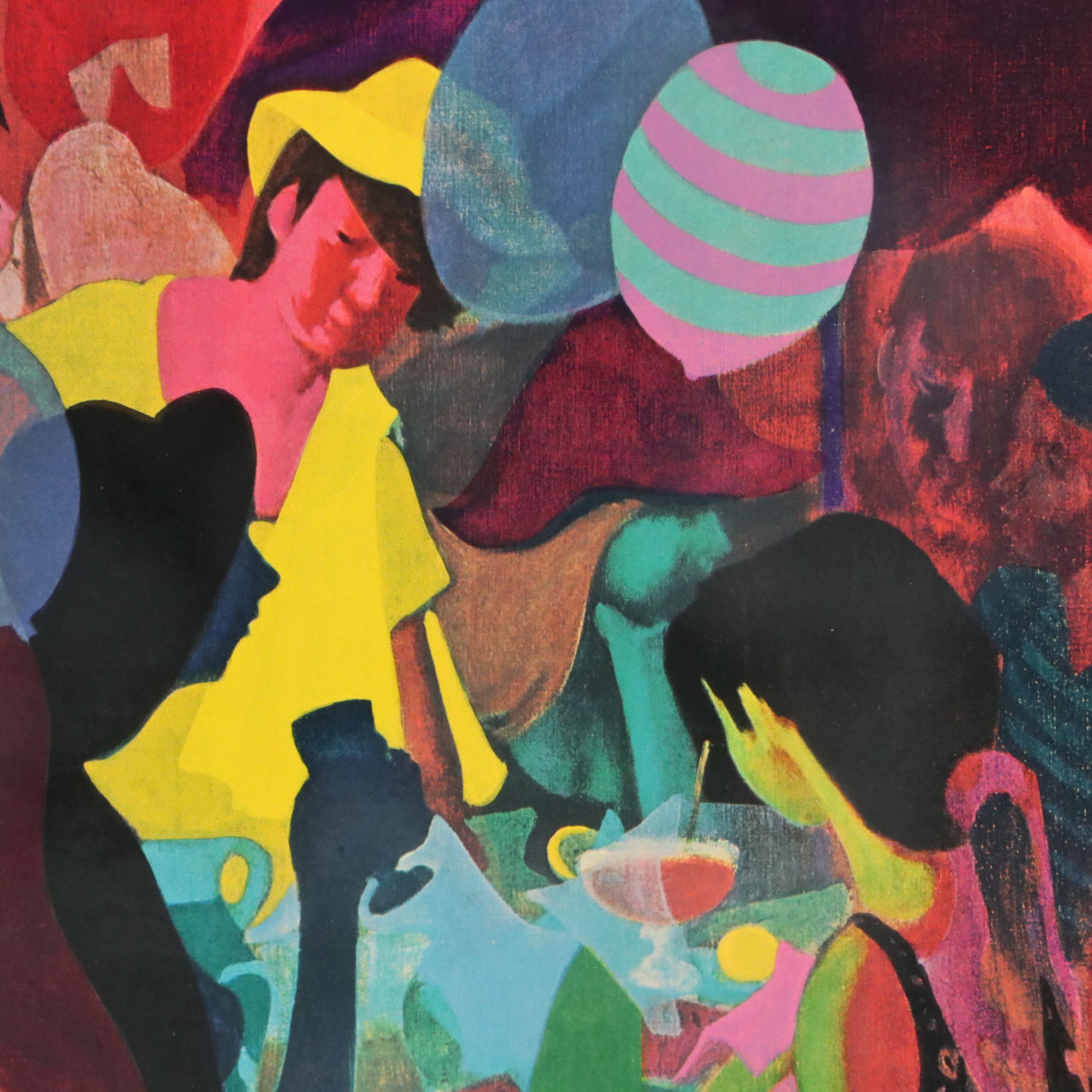 Gustav Likan Offset Lithograph "Bright Cafe Scene," 1974