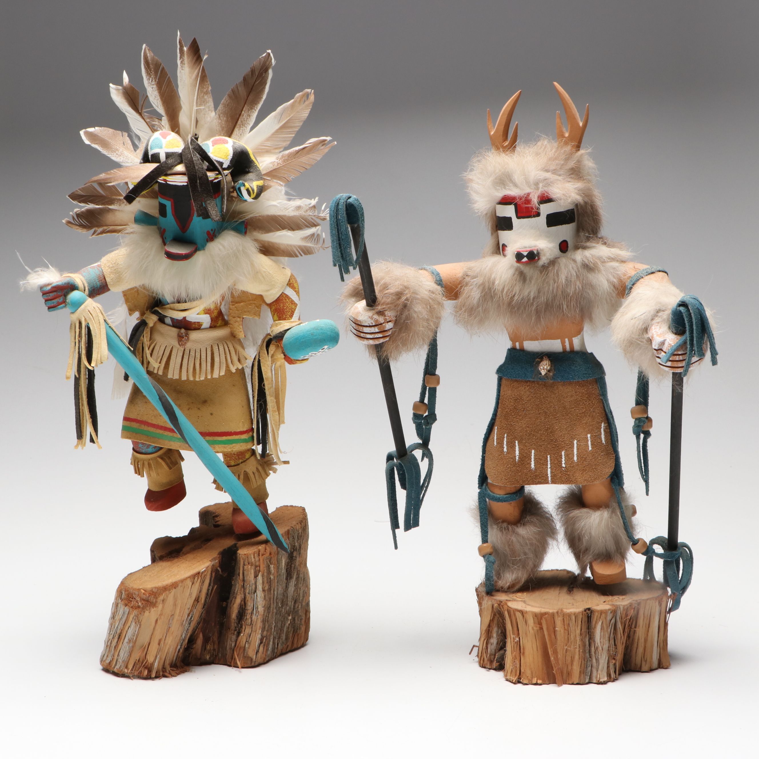 Hopi and Navajo Artisan Crafted Wooden Kachina Dolls
