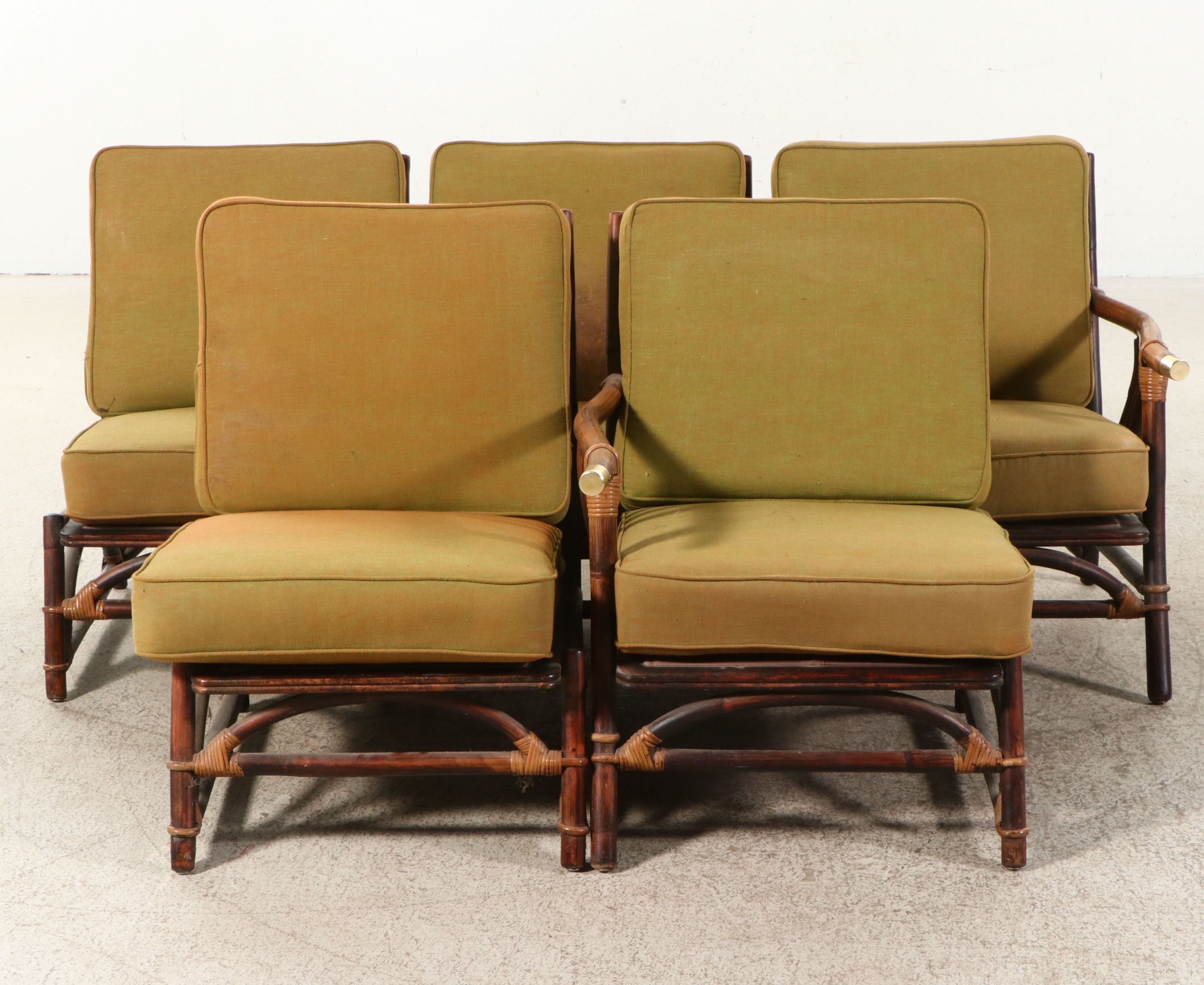 Fick's Reed Co. Five-Piece Bamboo and Rattan Sectional Sofa, Mid-20th Century